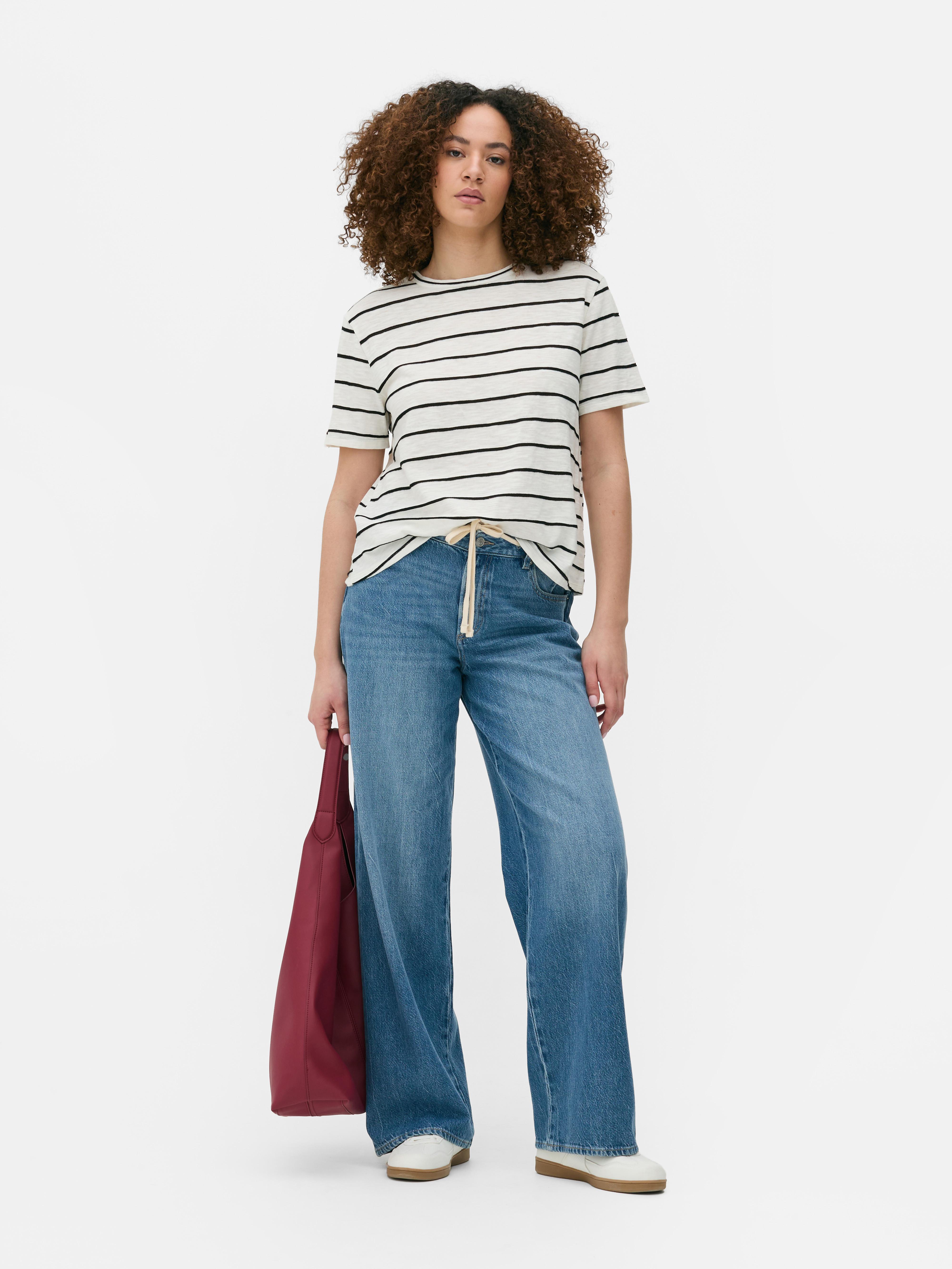 Top a maniche corte a righe strutturato Multicolore
