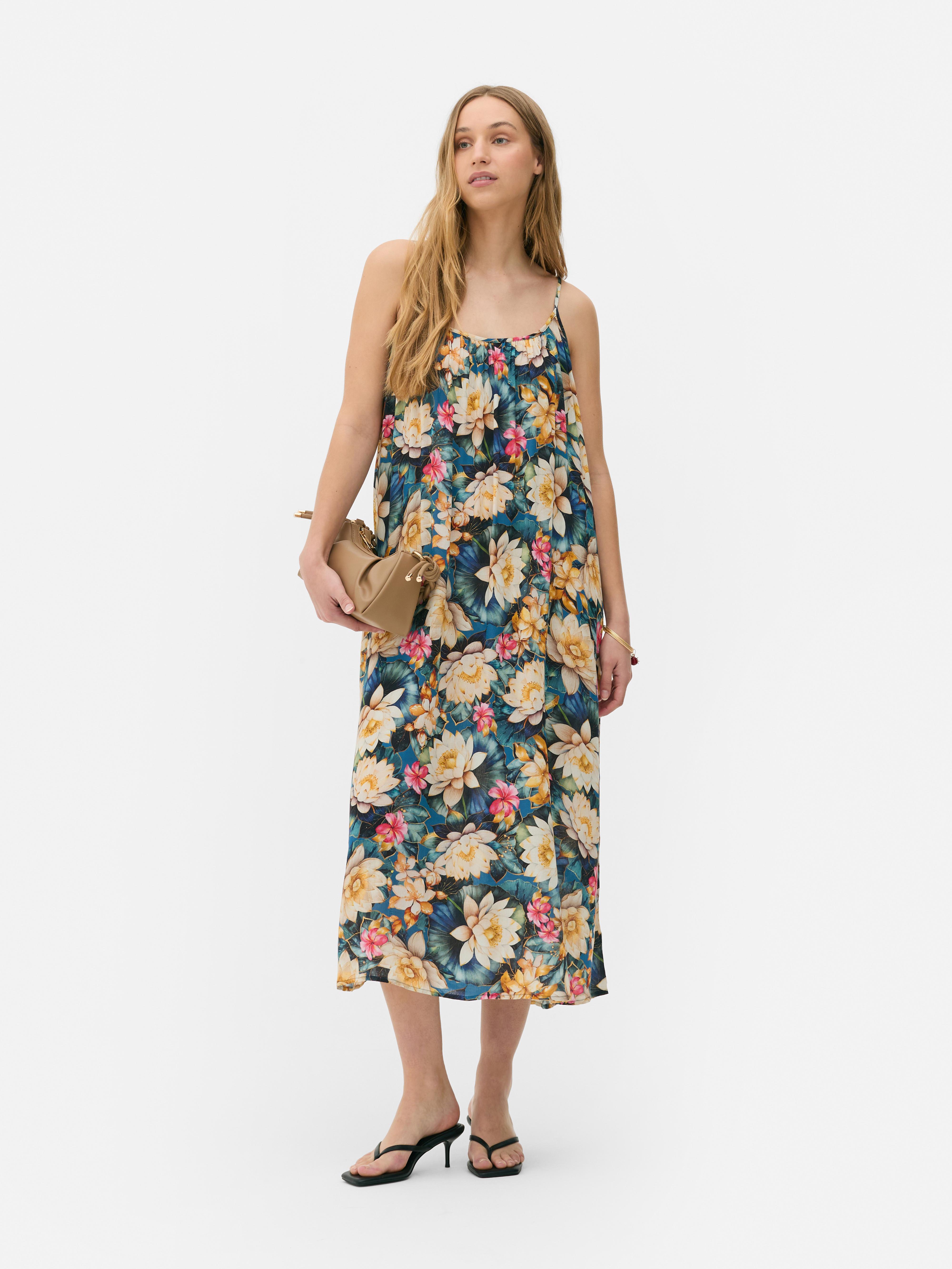 Printed Strappy Midi Dress