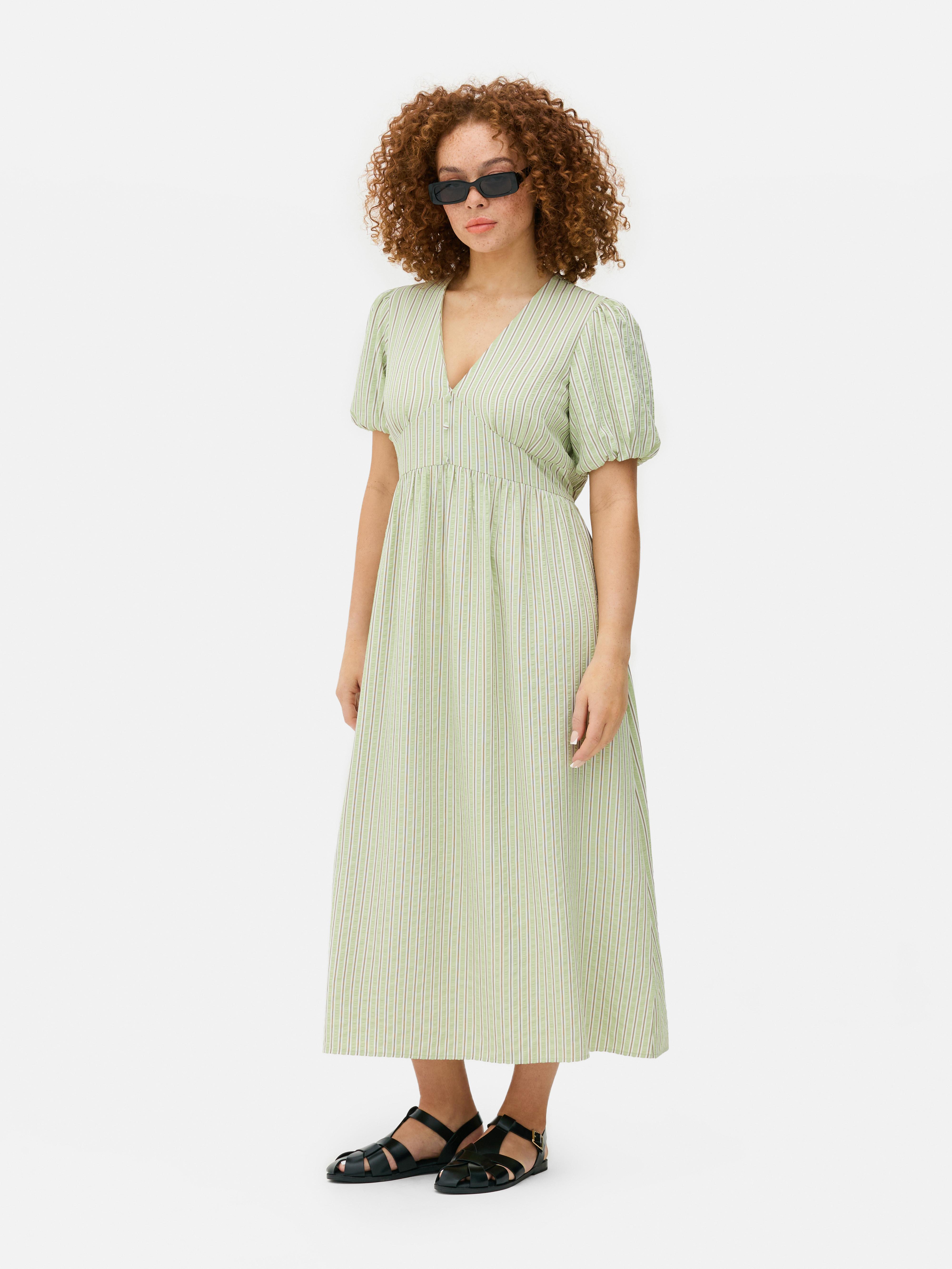 Textured Buttoned Midi Dress