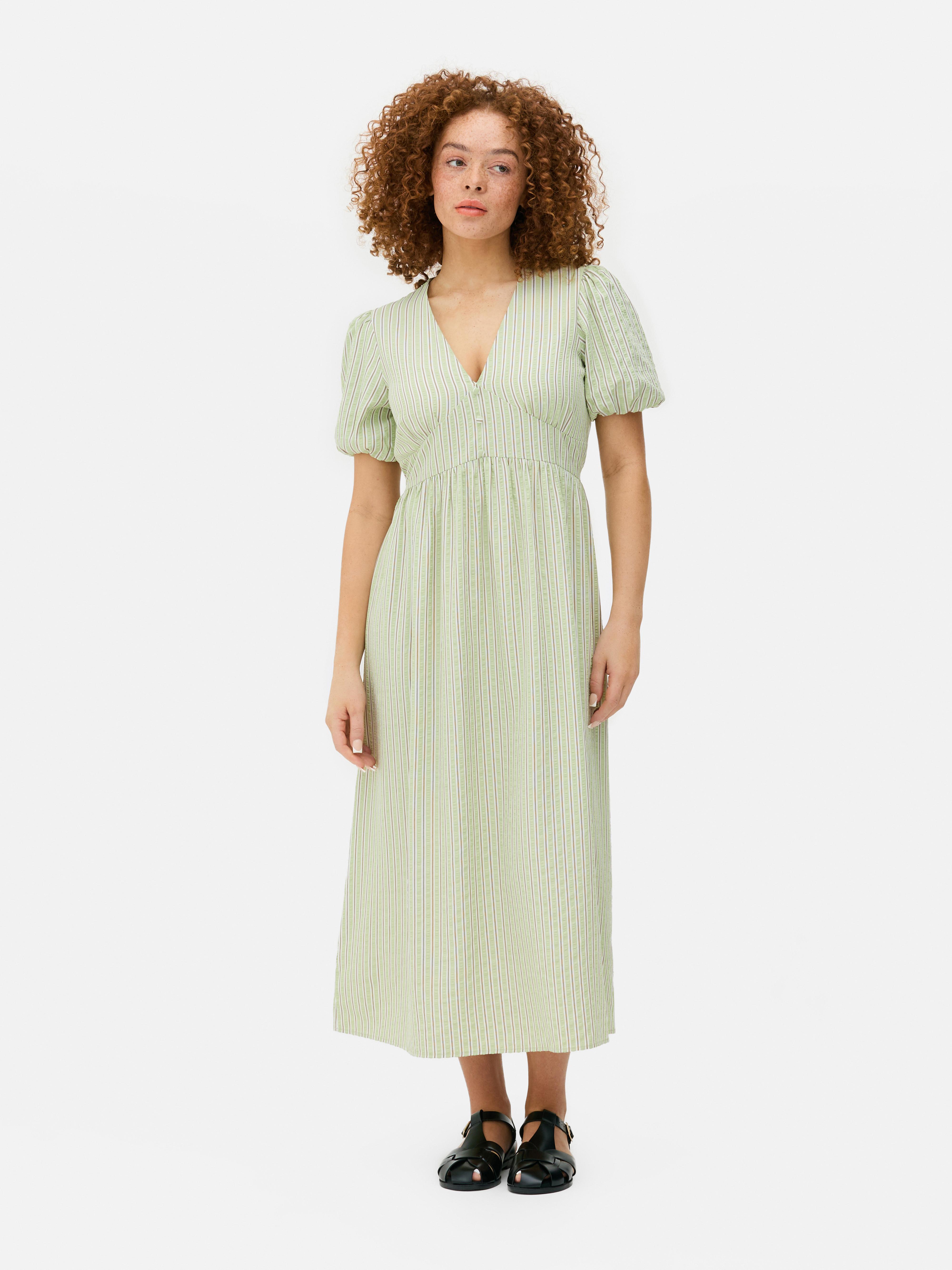 Textured Buttoned Midi Dress