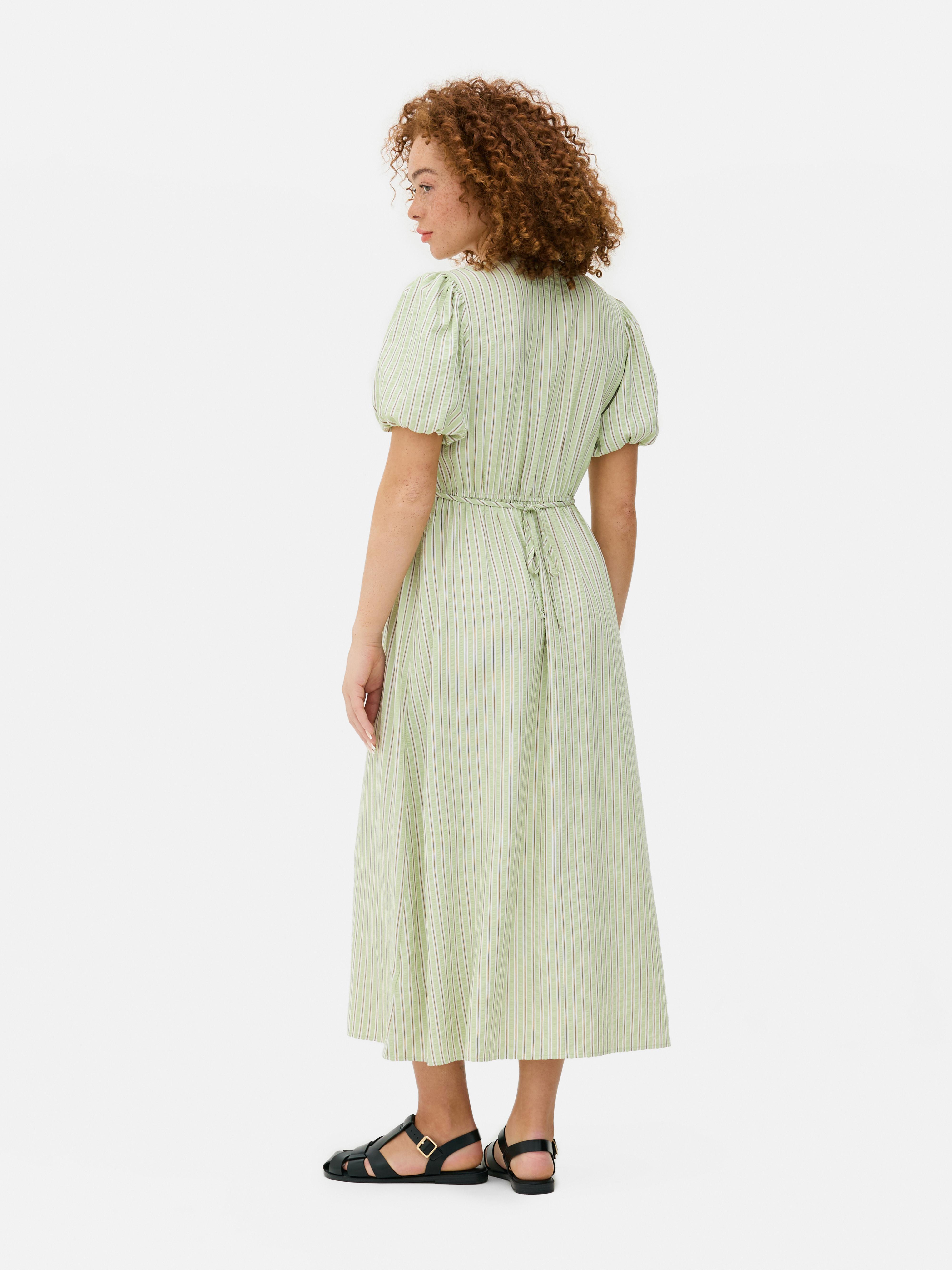 Textured Buttoned Midi Dress