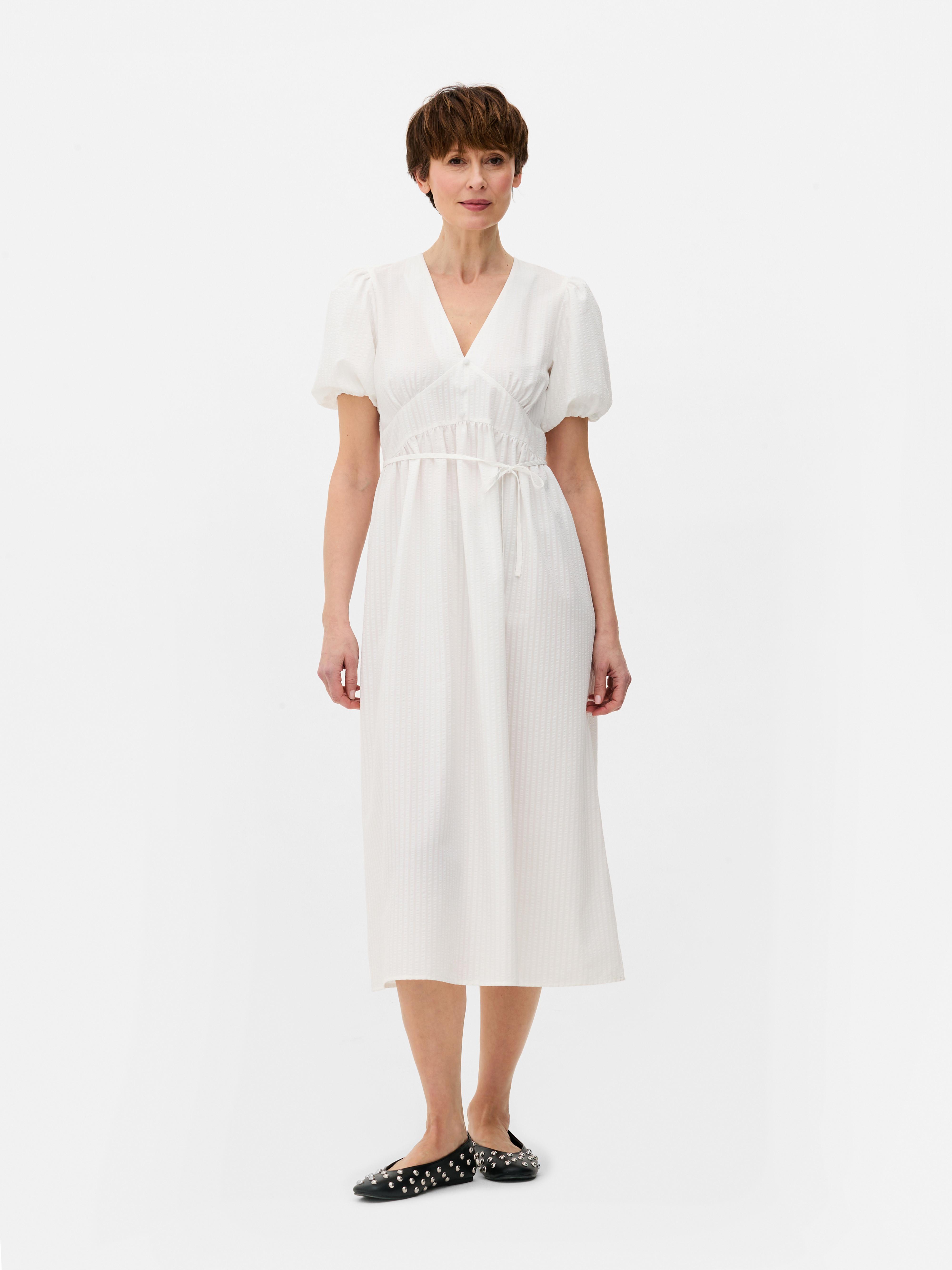 Textured Buttoned Midi Dress