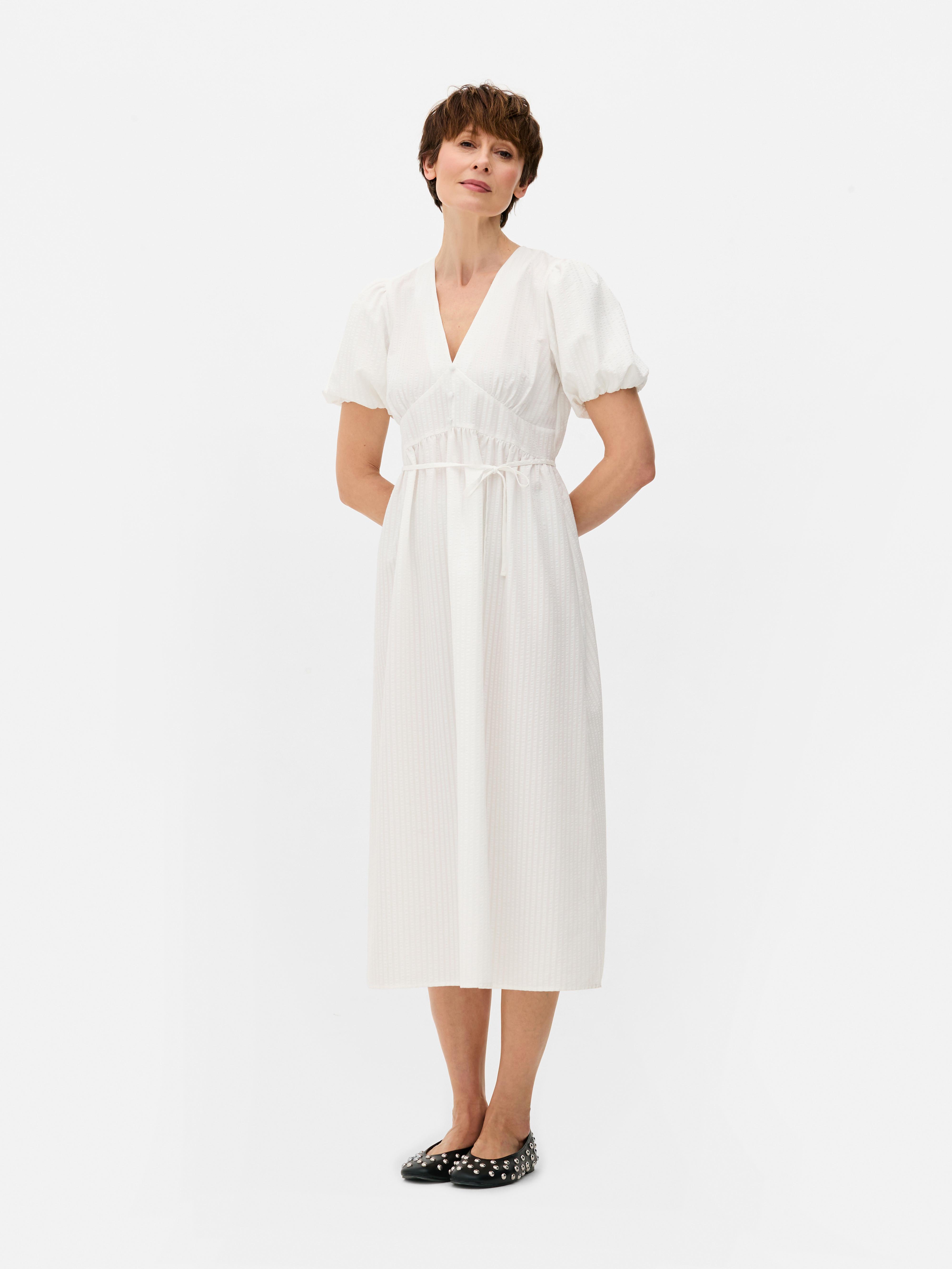 Textured Buttoned Midi Dress