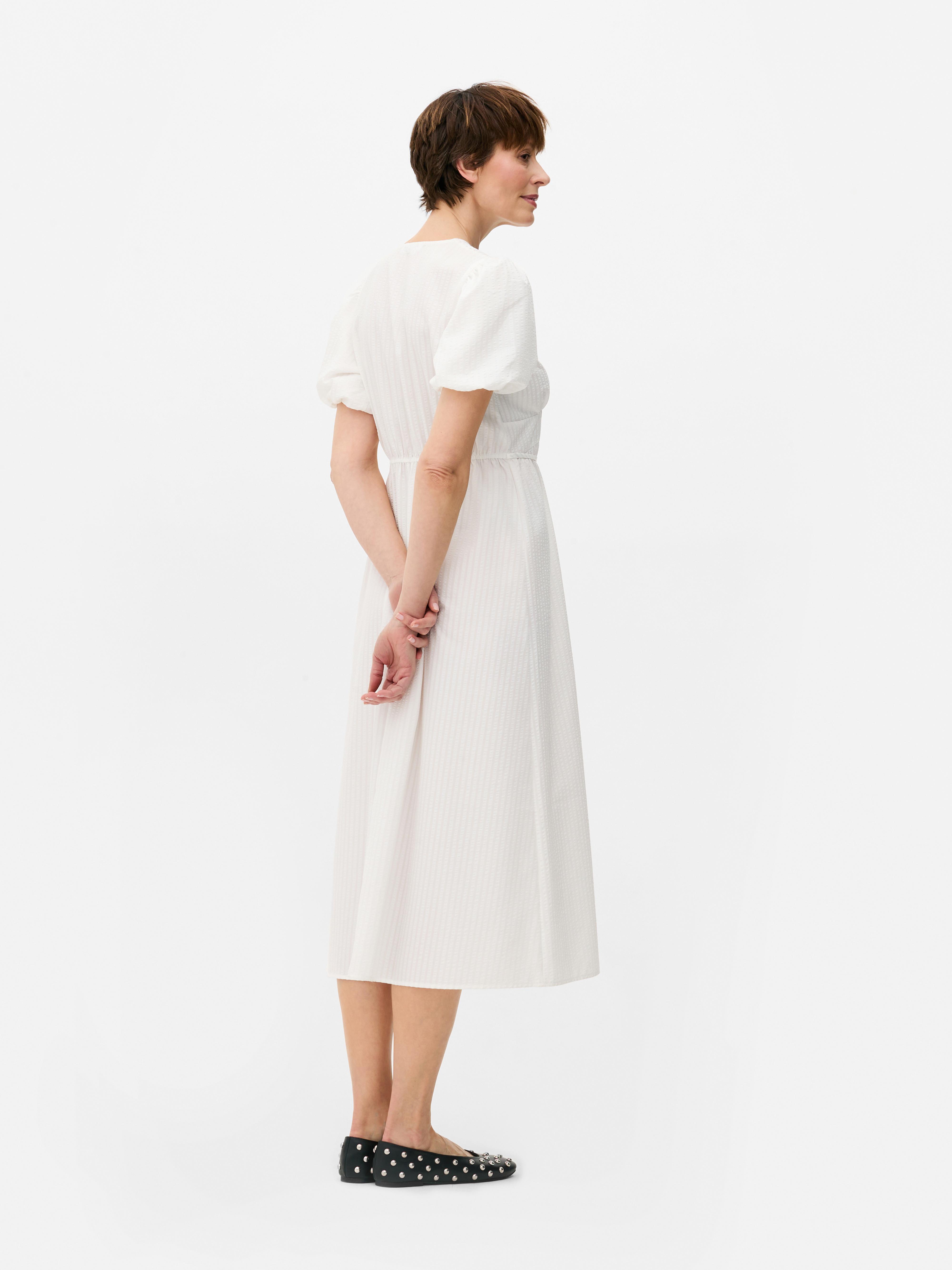 Textured Buttoned Midi Dress