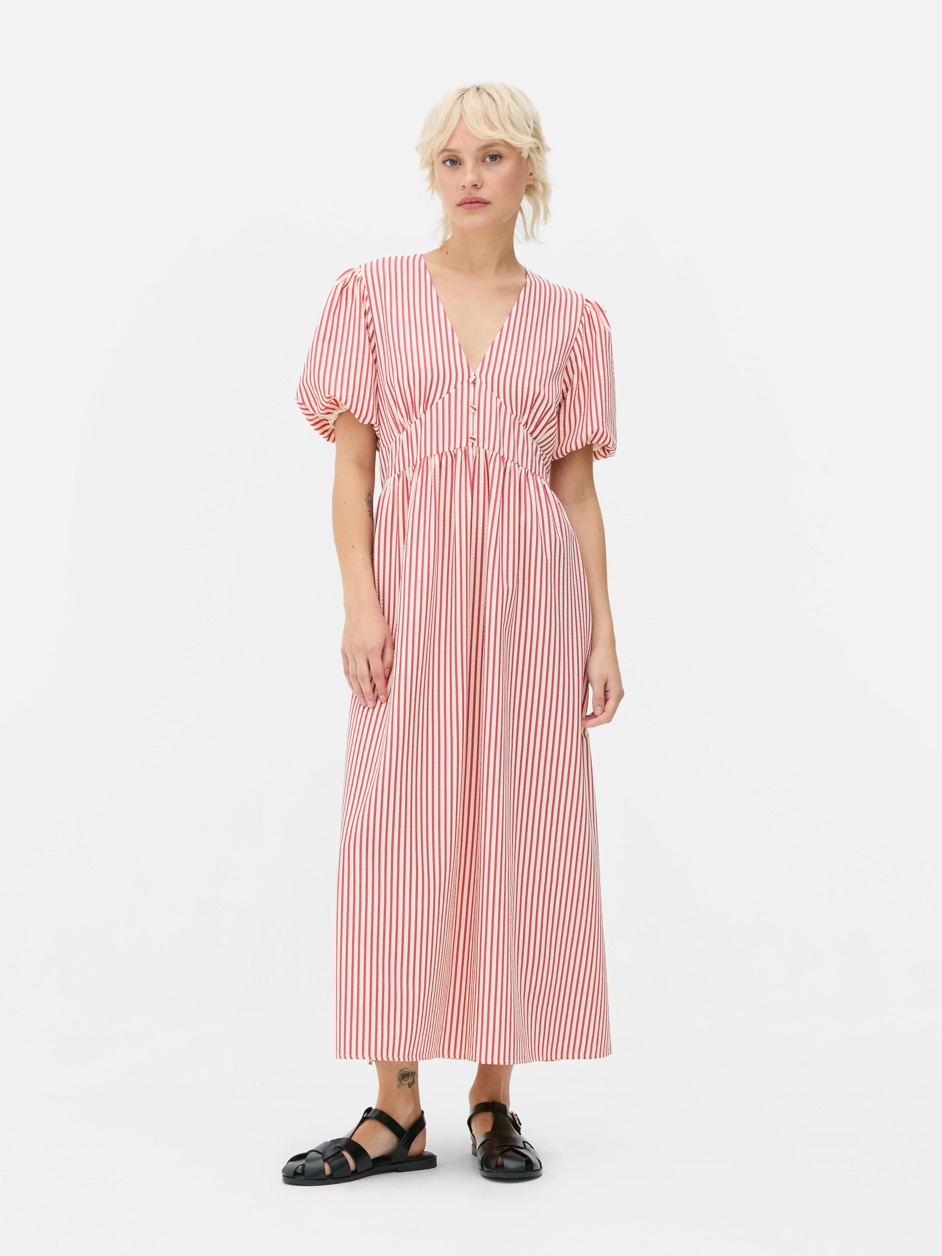 Textured Buttoned Midi Dress