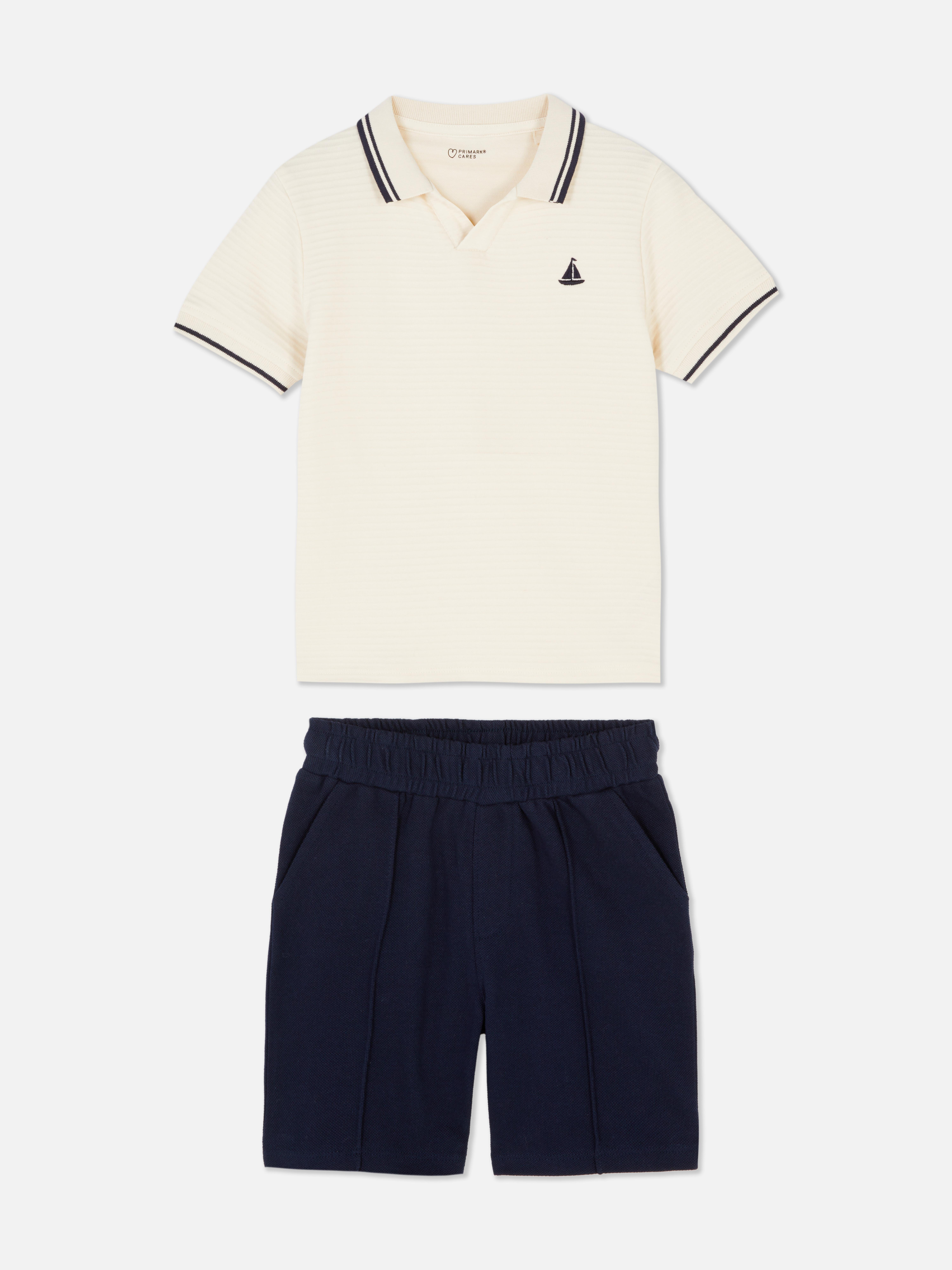 Set tricou polo texturat și pantaloni scurți