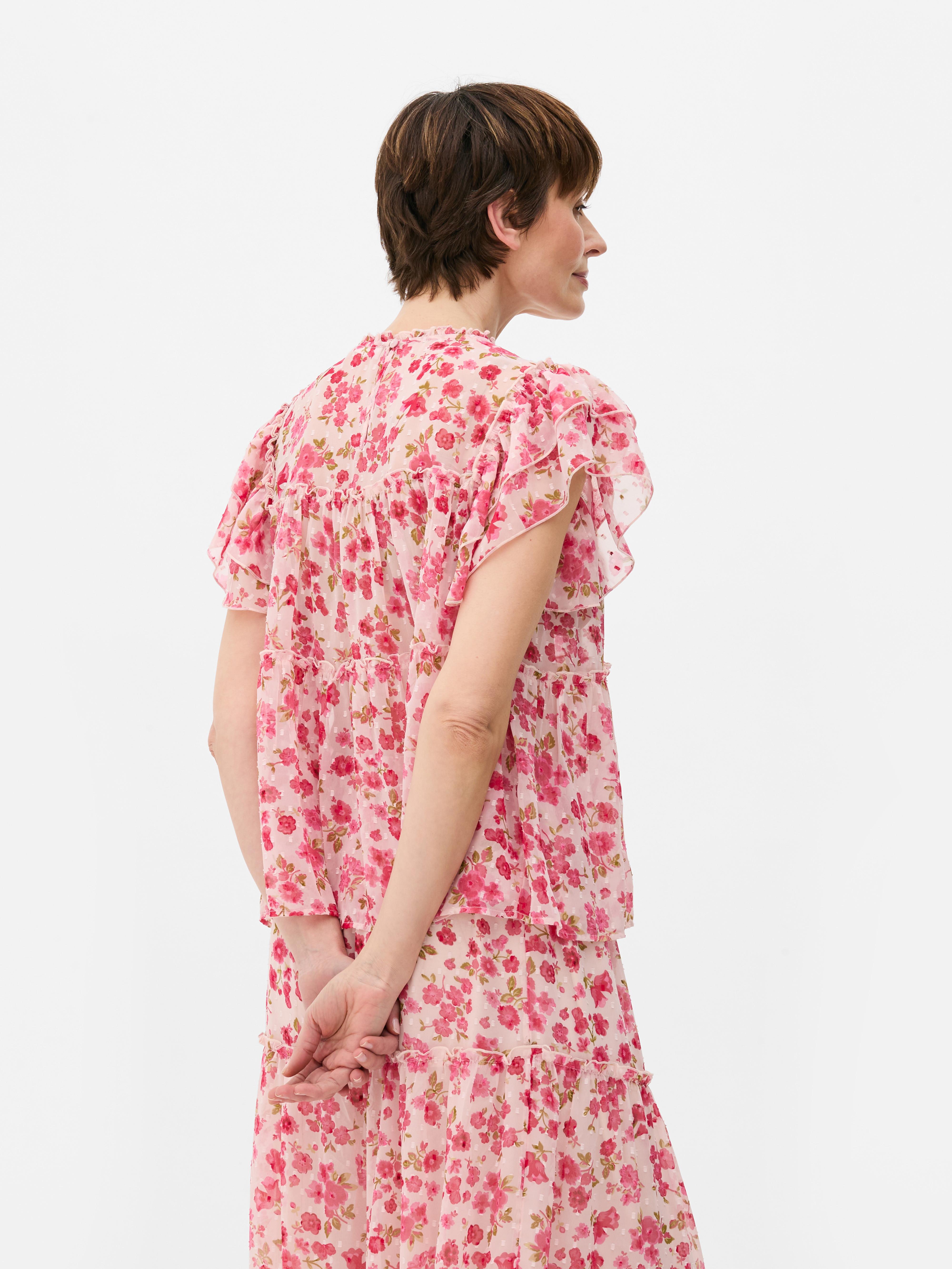 18 mois–8 ans | T-shirt en mousseline à motif floral - Bleu - Filles