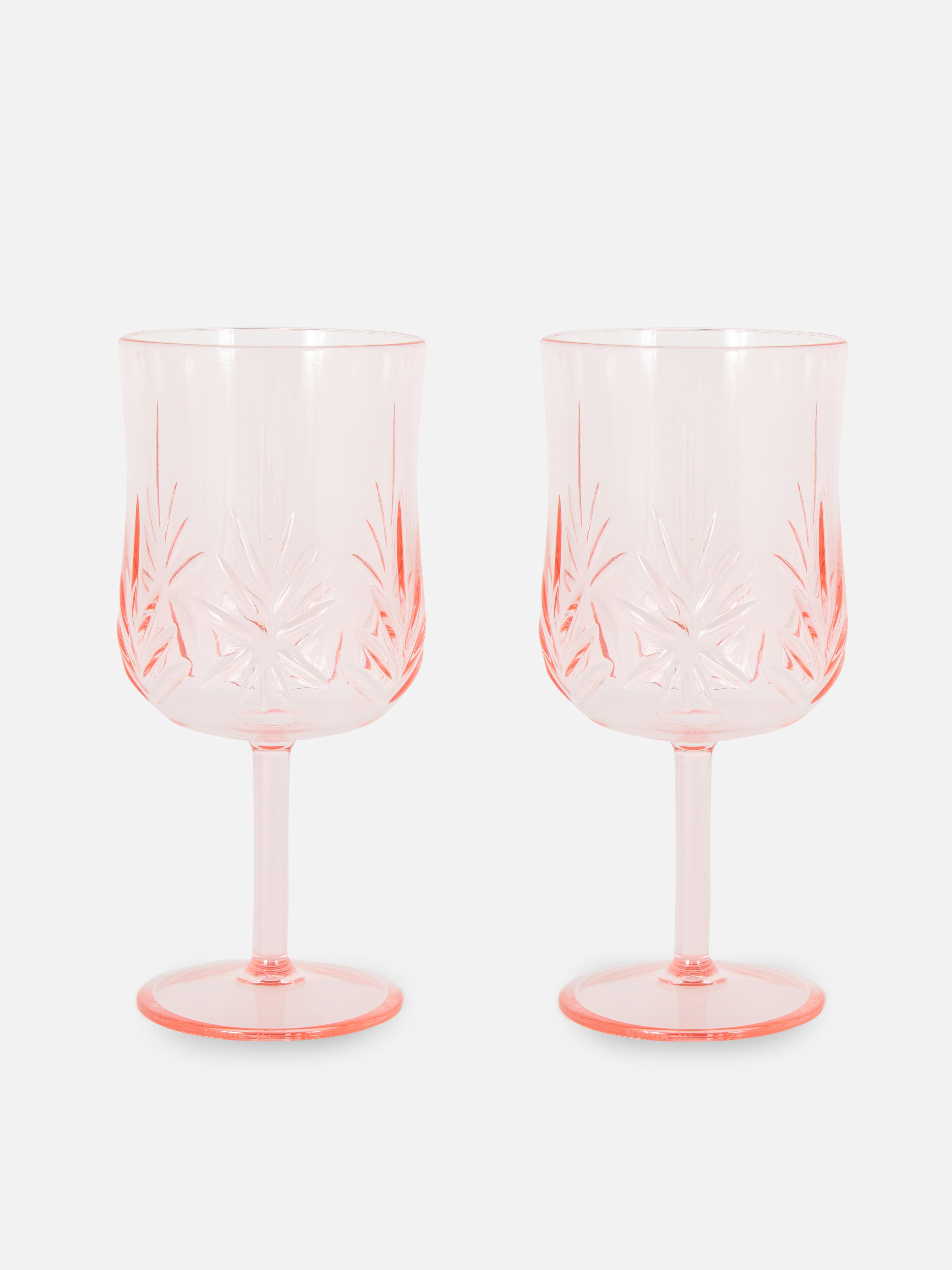 2pk Embossed Plastic Wine Glasses