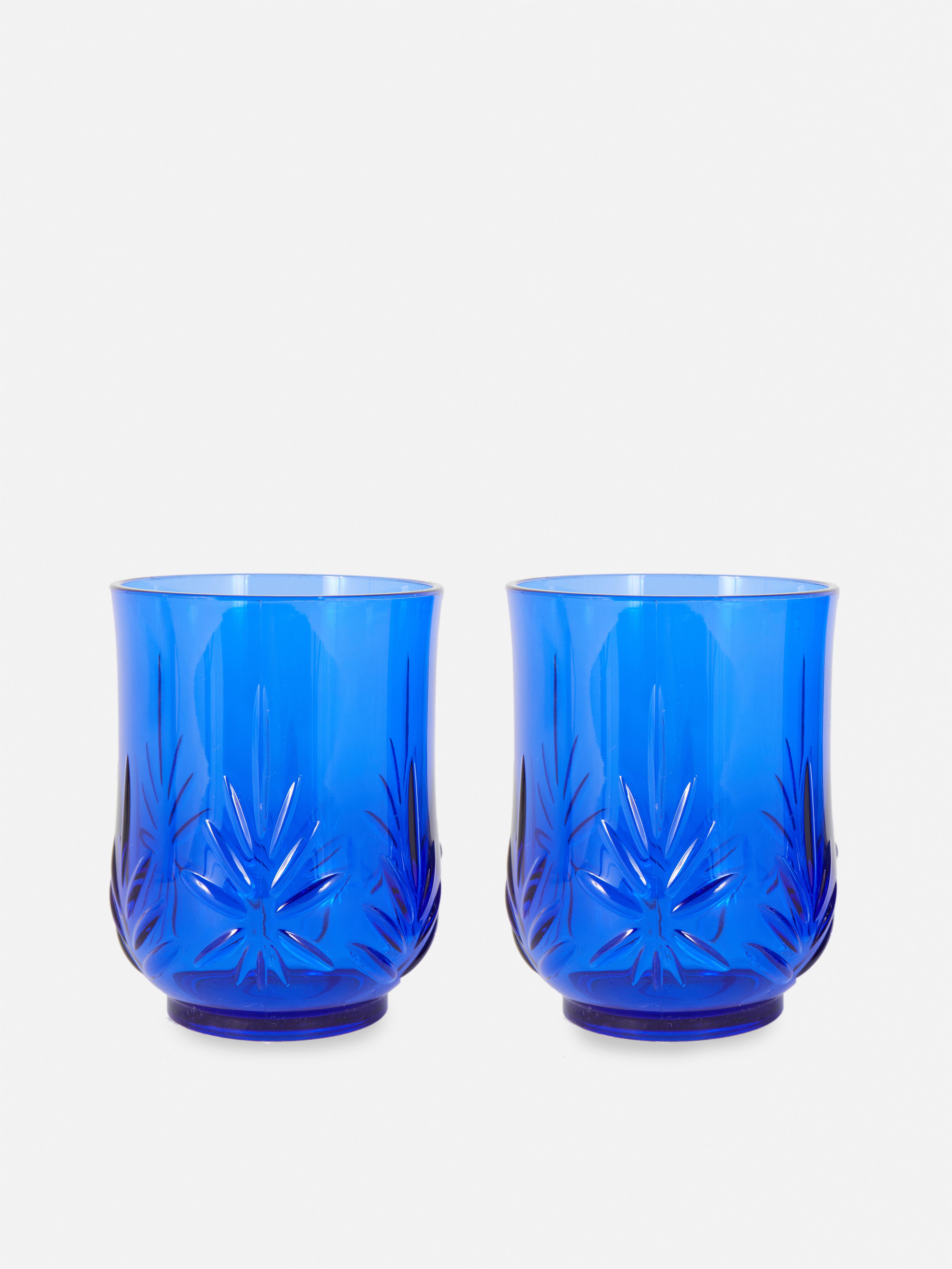2pk Embossed Plastic Tumblers Blue