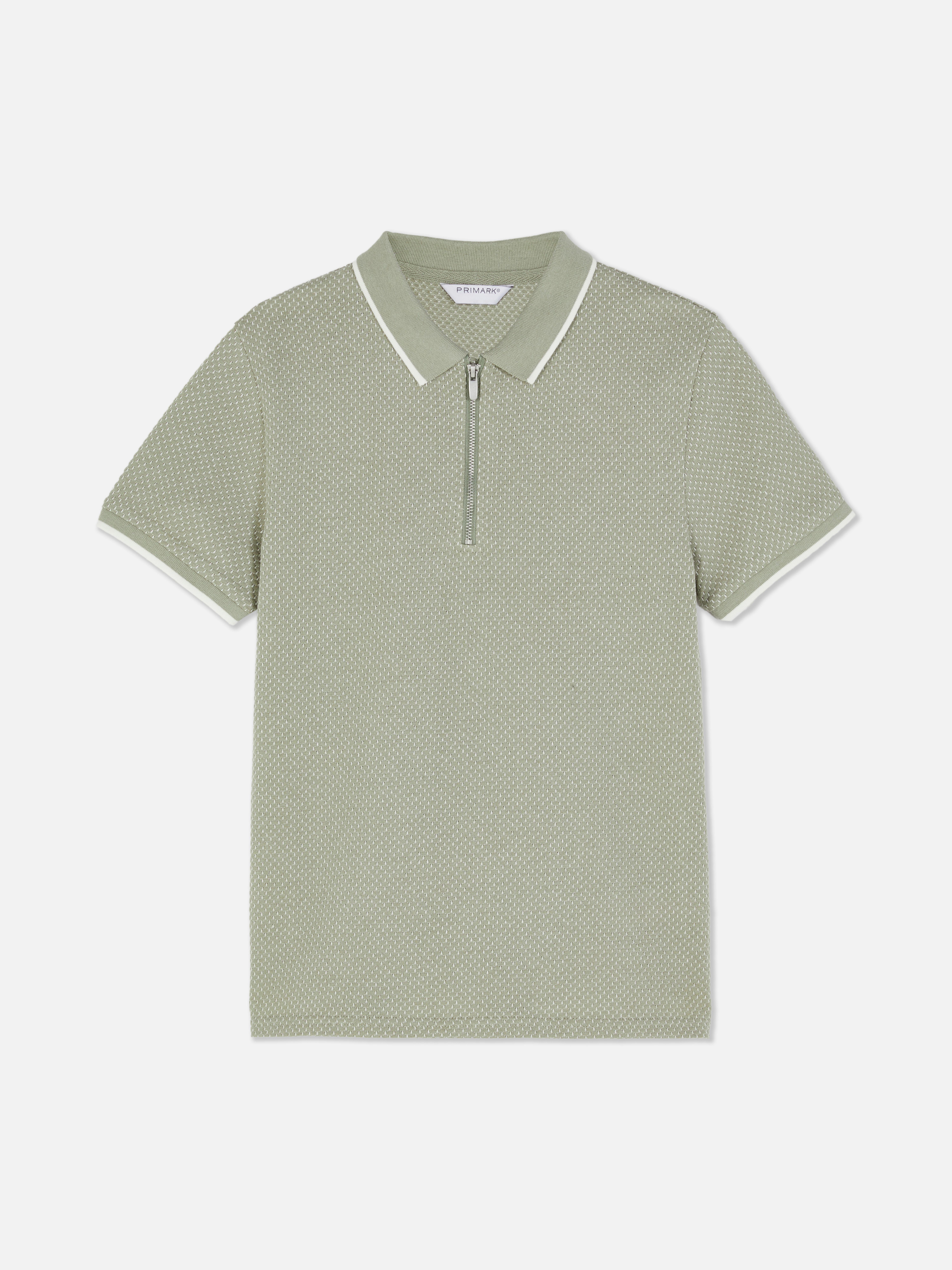 Textured Quater Zip Polo Shirt