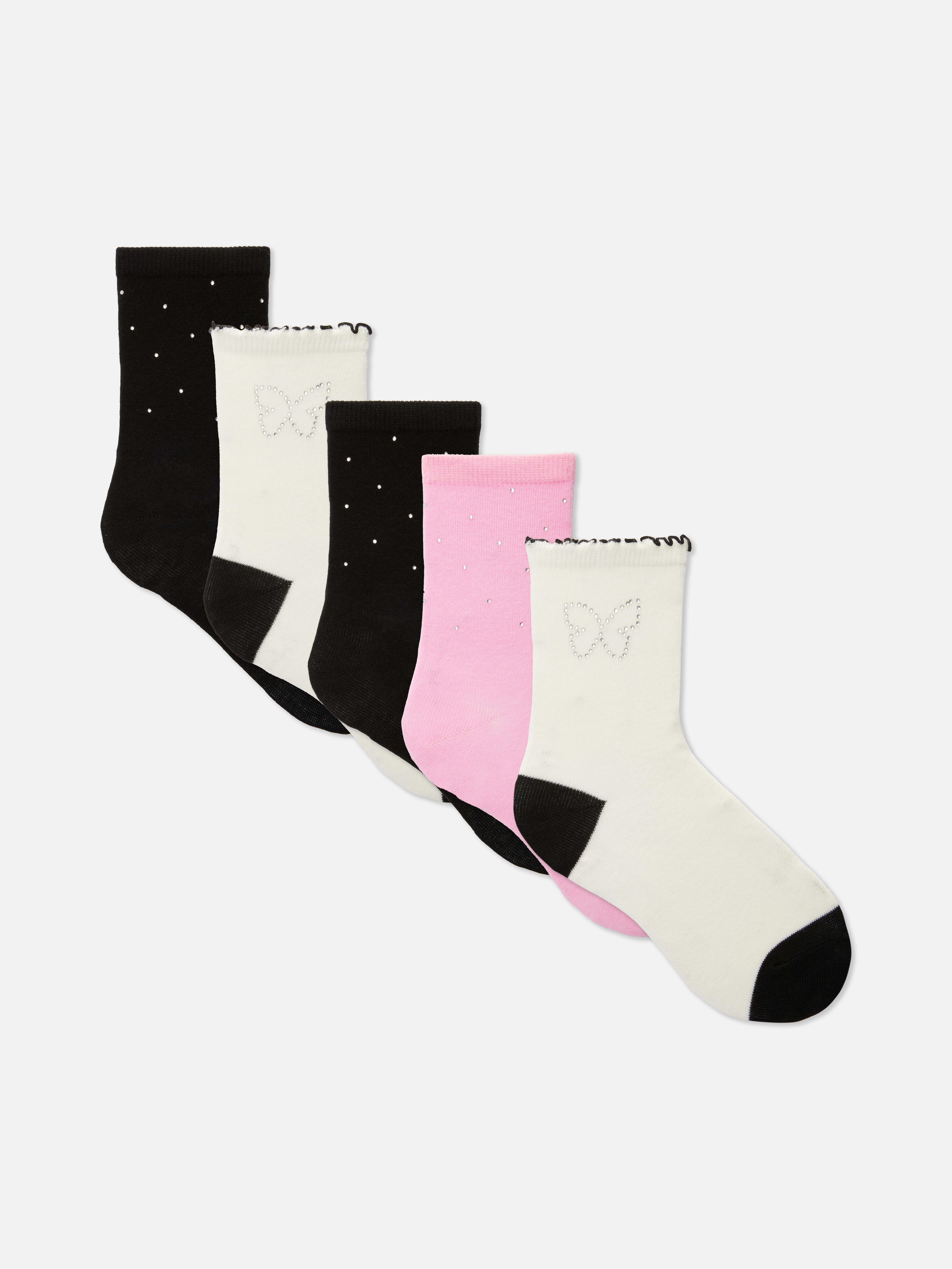 Pack de 5 pares de calcetines tobilleros con strass