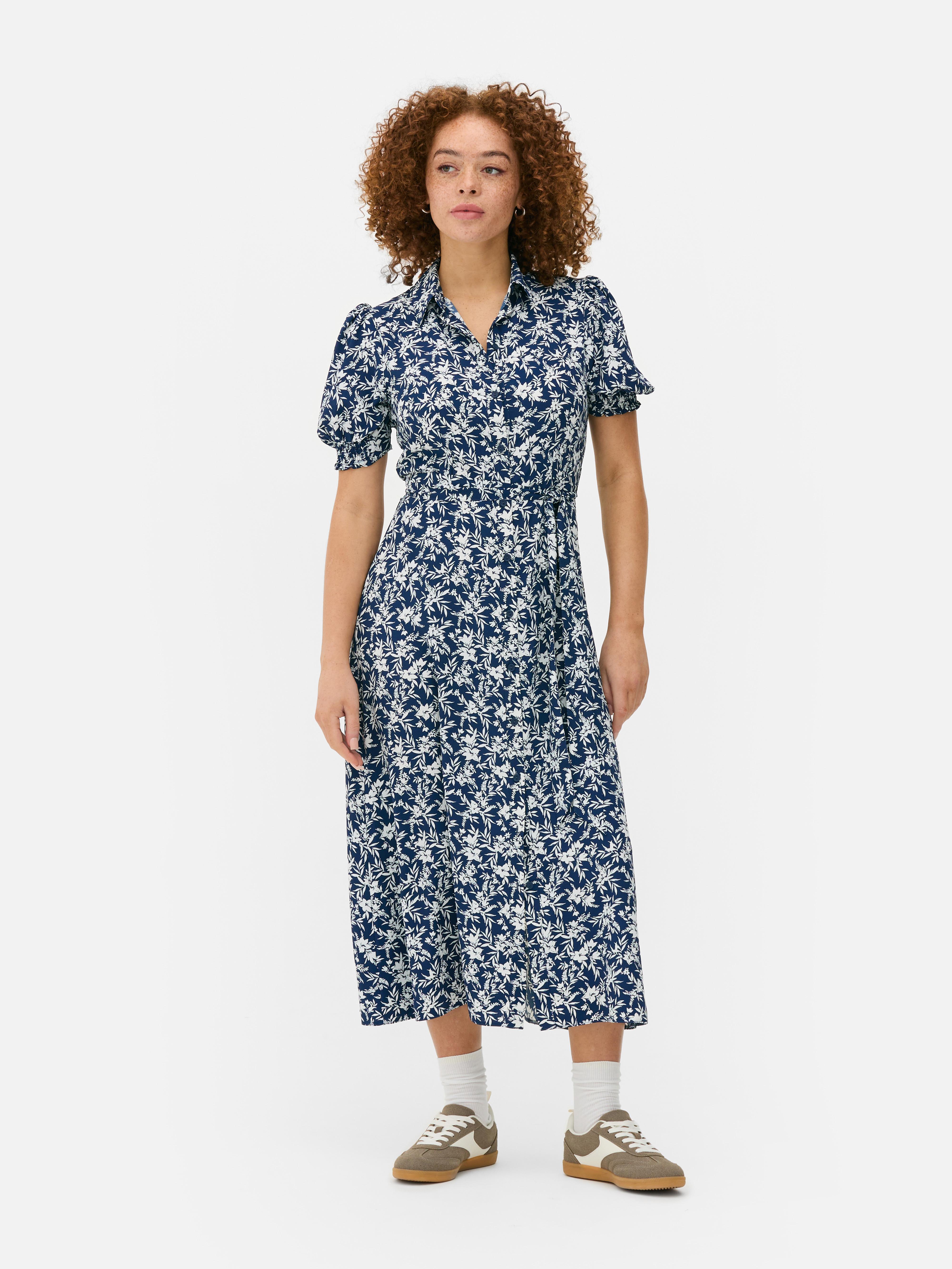 Robe-chemise mi-longue à fleurs