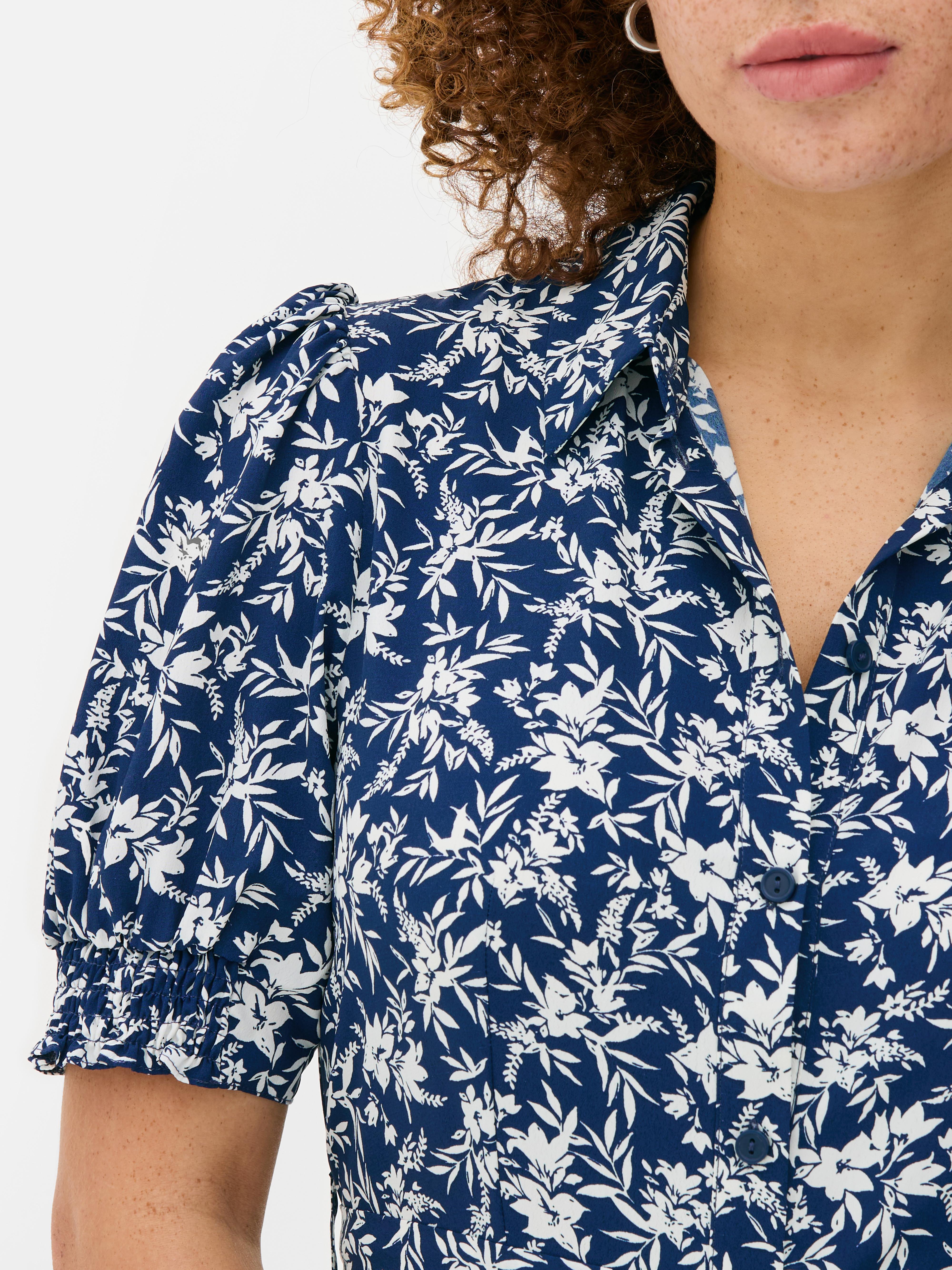 Robe-chemise mi-longue à fleurs