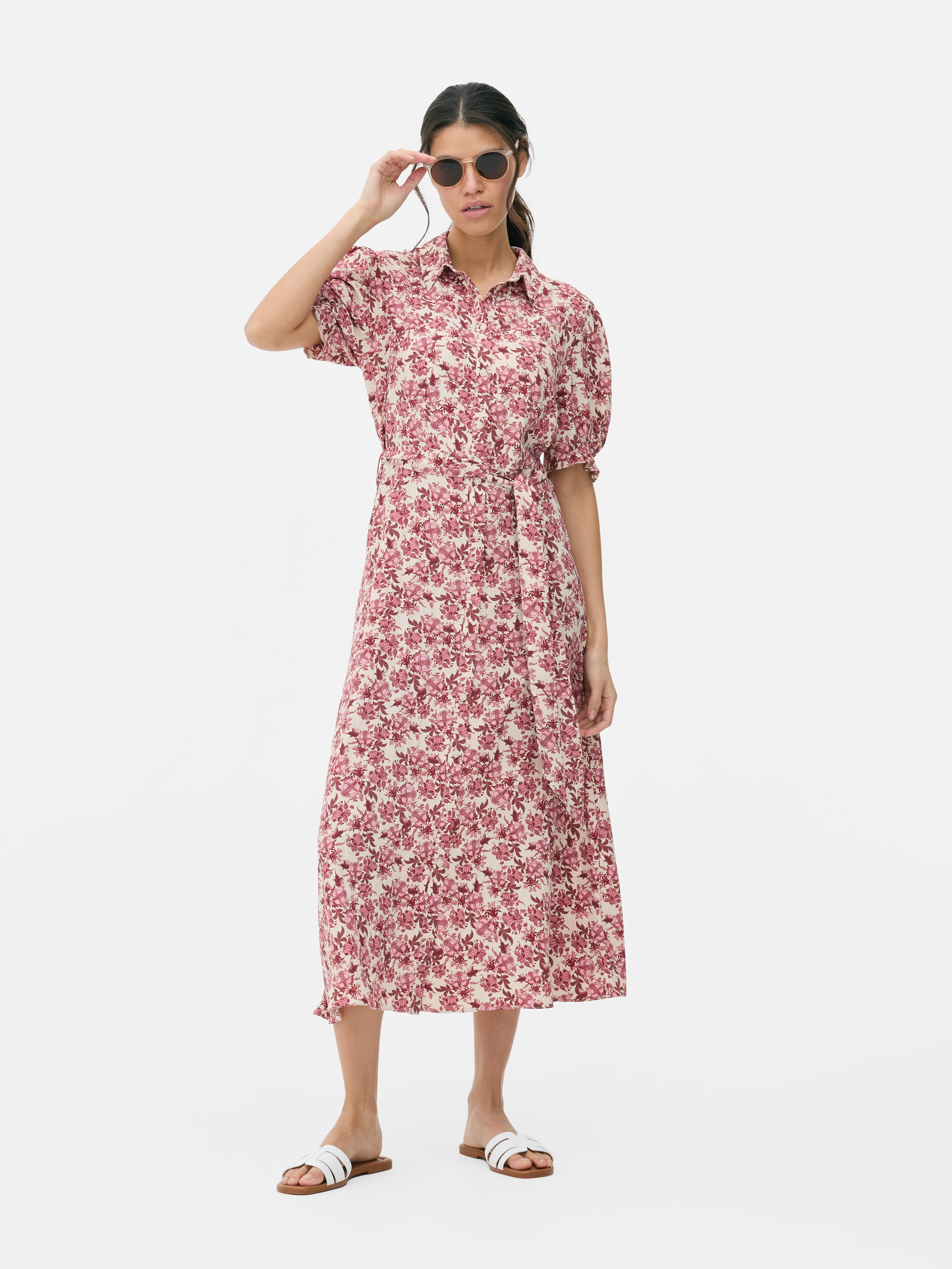 Robe-chemise mi-longue à fleurs