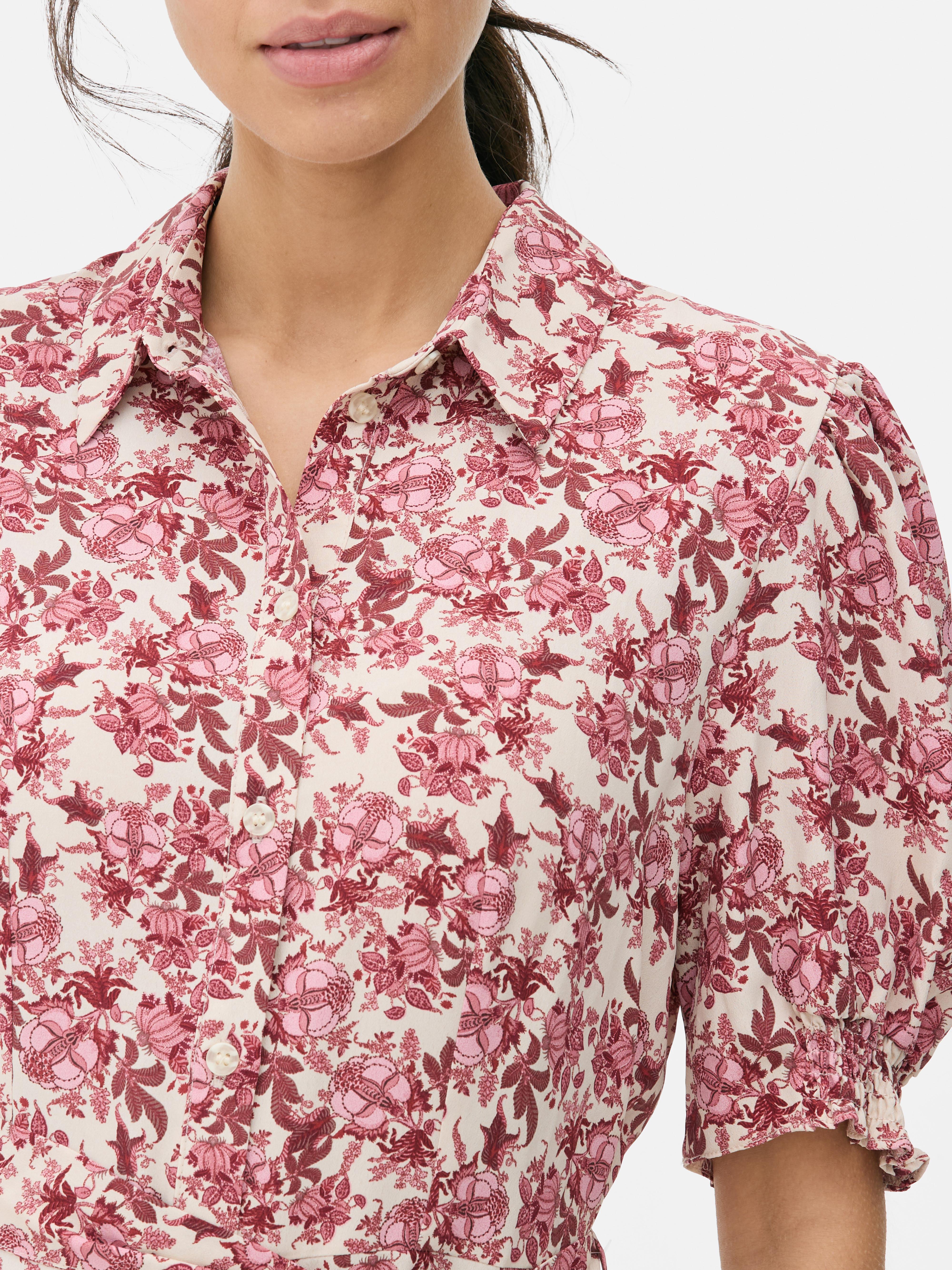 Robe-chemise mi-longue à fleurs