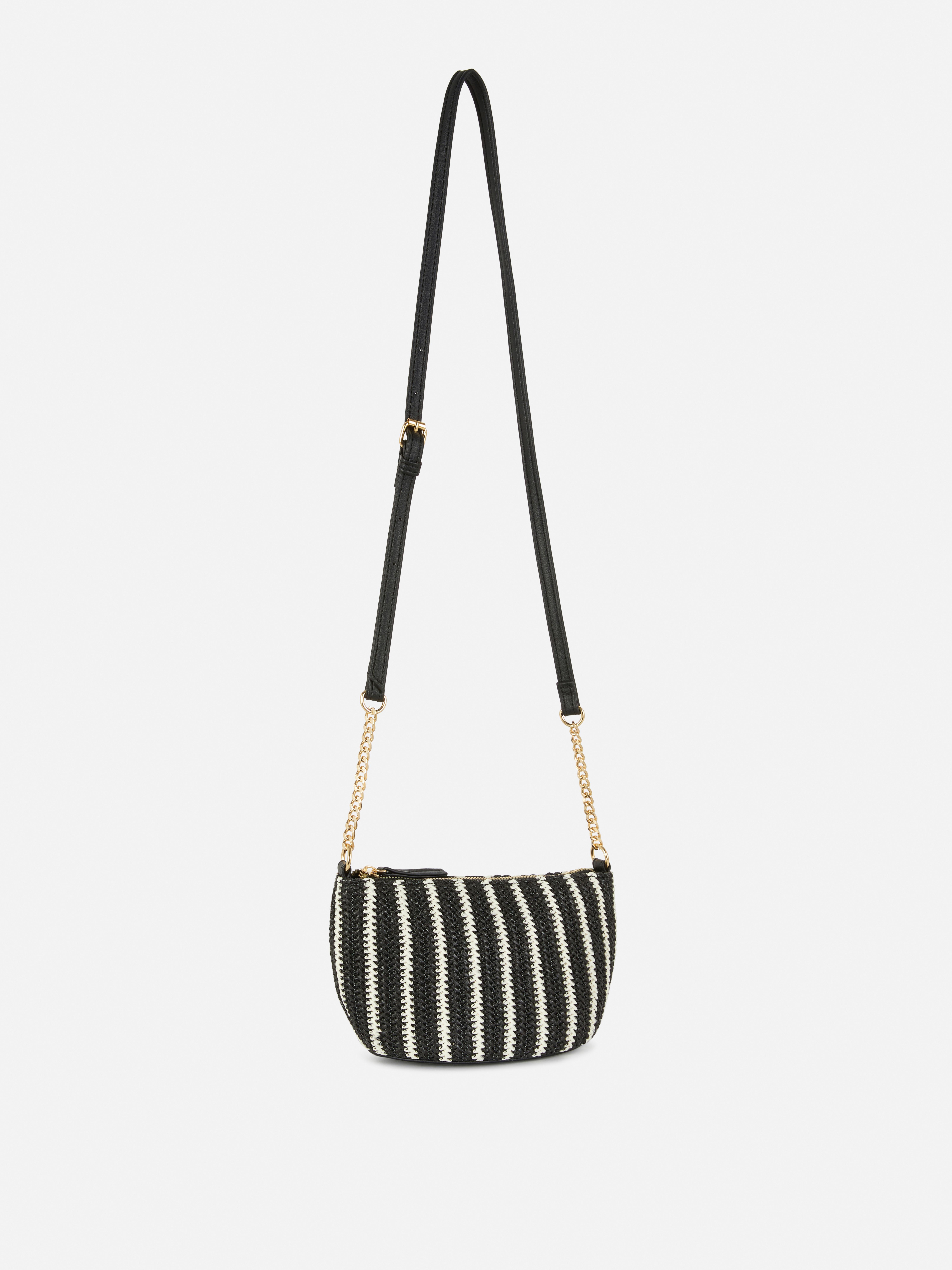 Women's Black Chain Detail Mini Straw Crossbody Bag | Primark