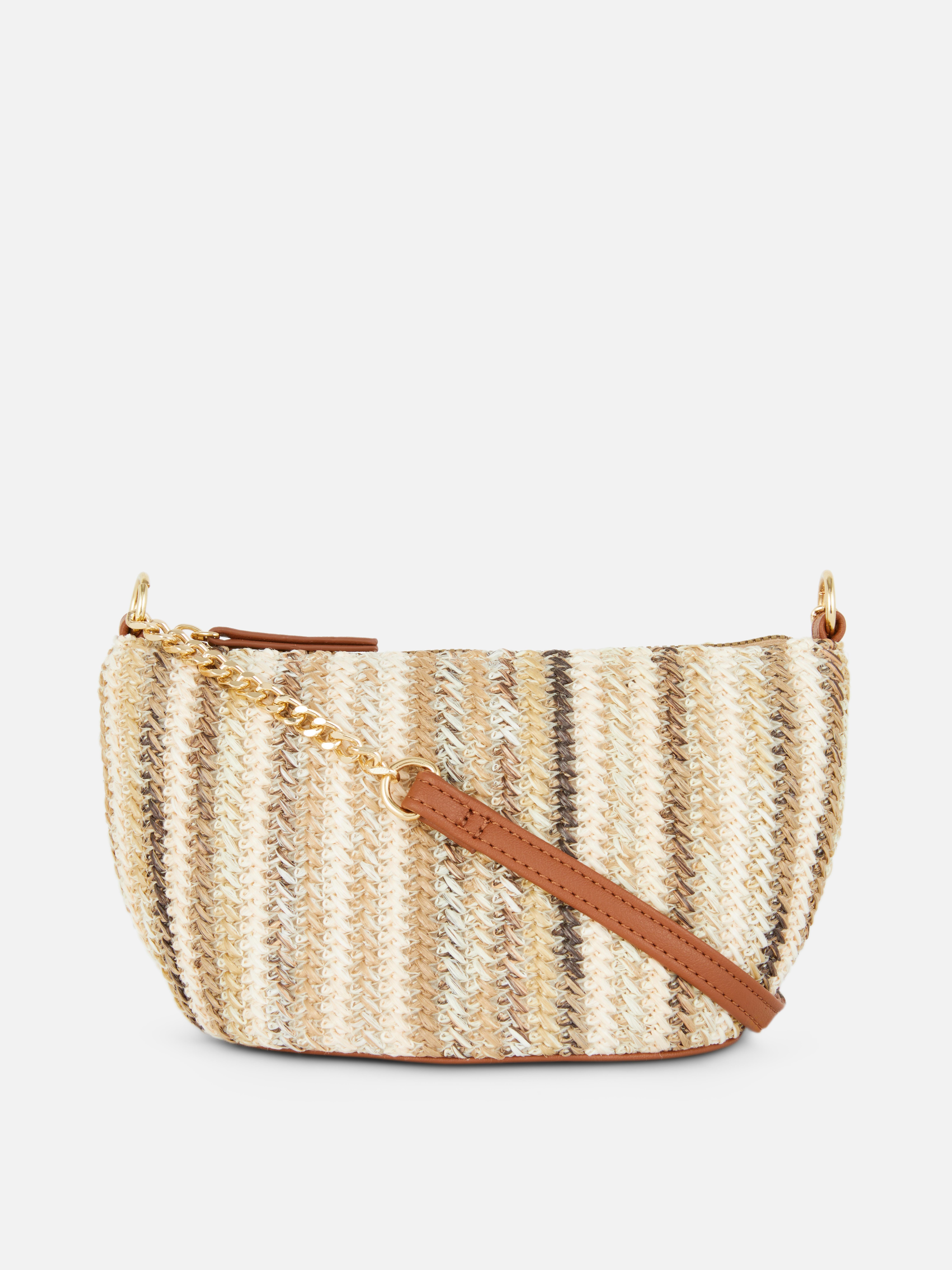 Minischoudertas van stro met ketting