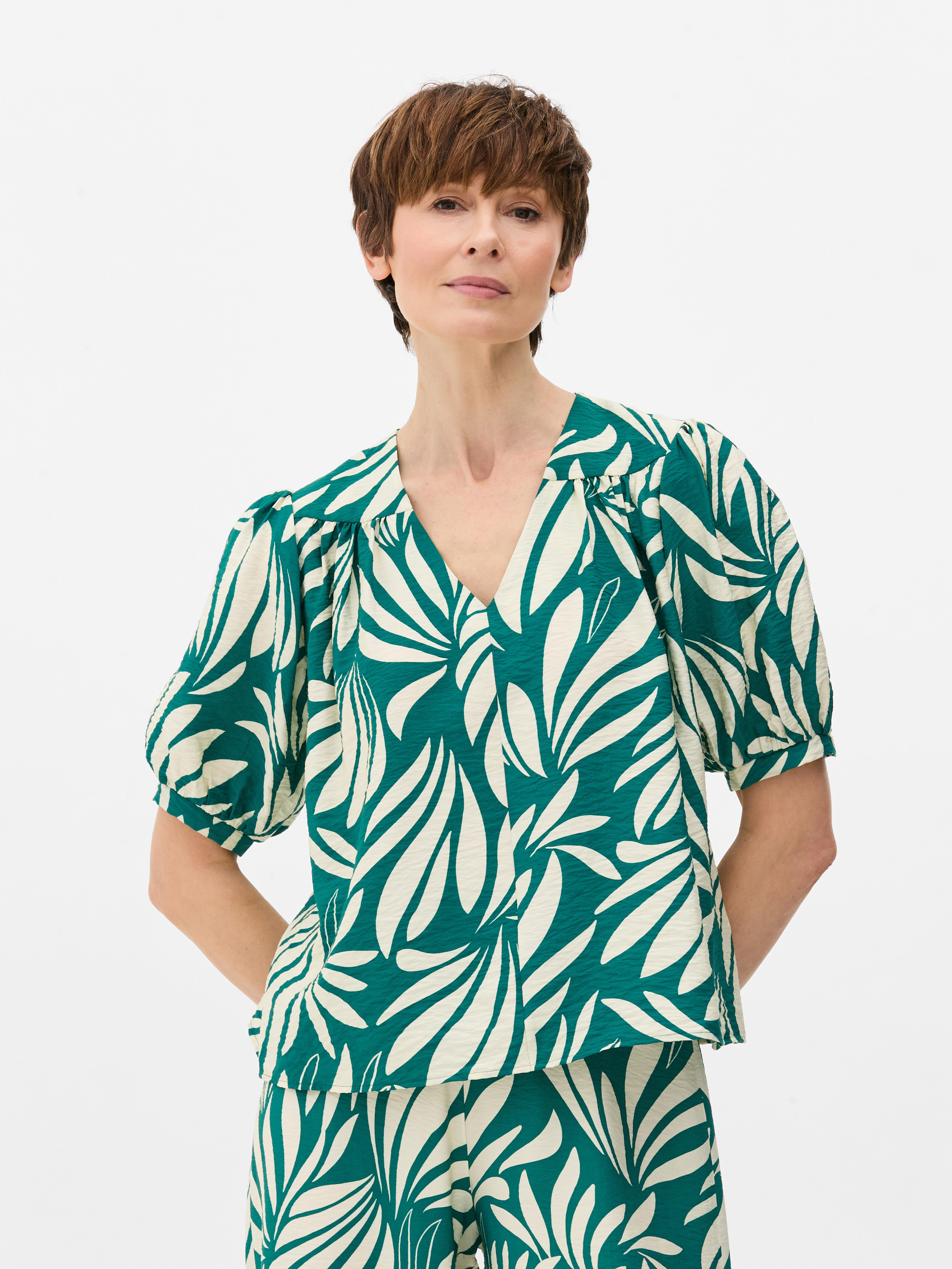 Patterned Short Sleeve Blouse