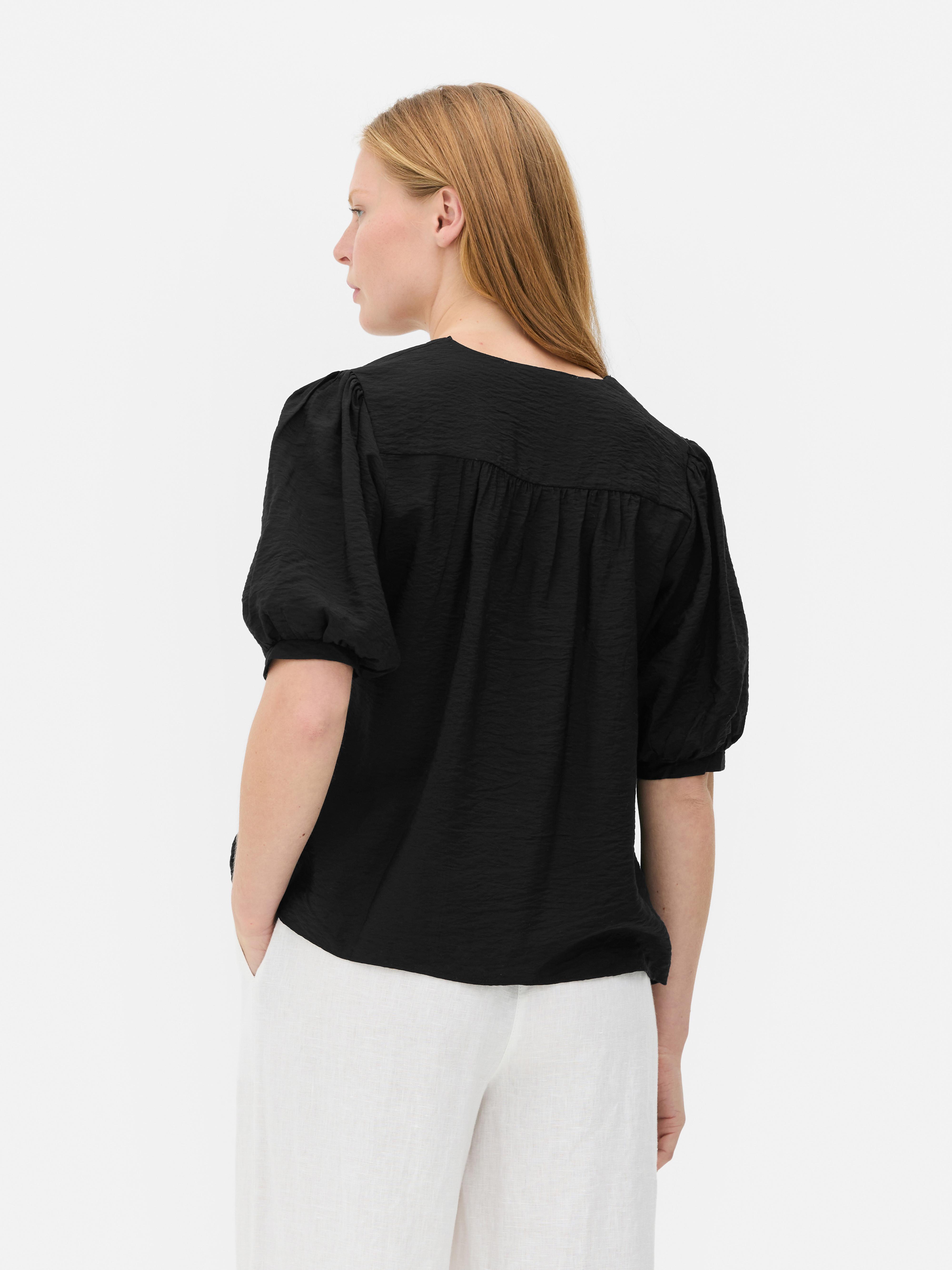 Patterned Short Sleeve Blouse