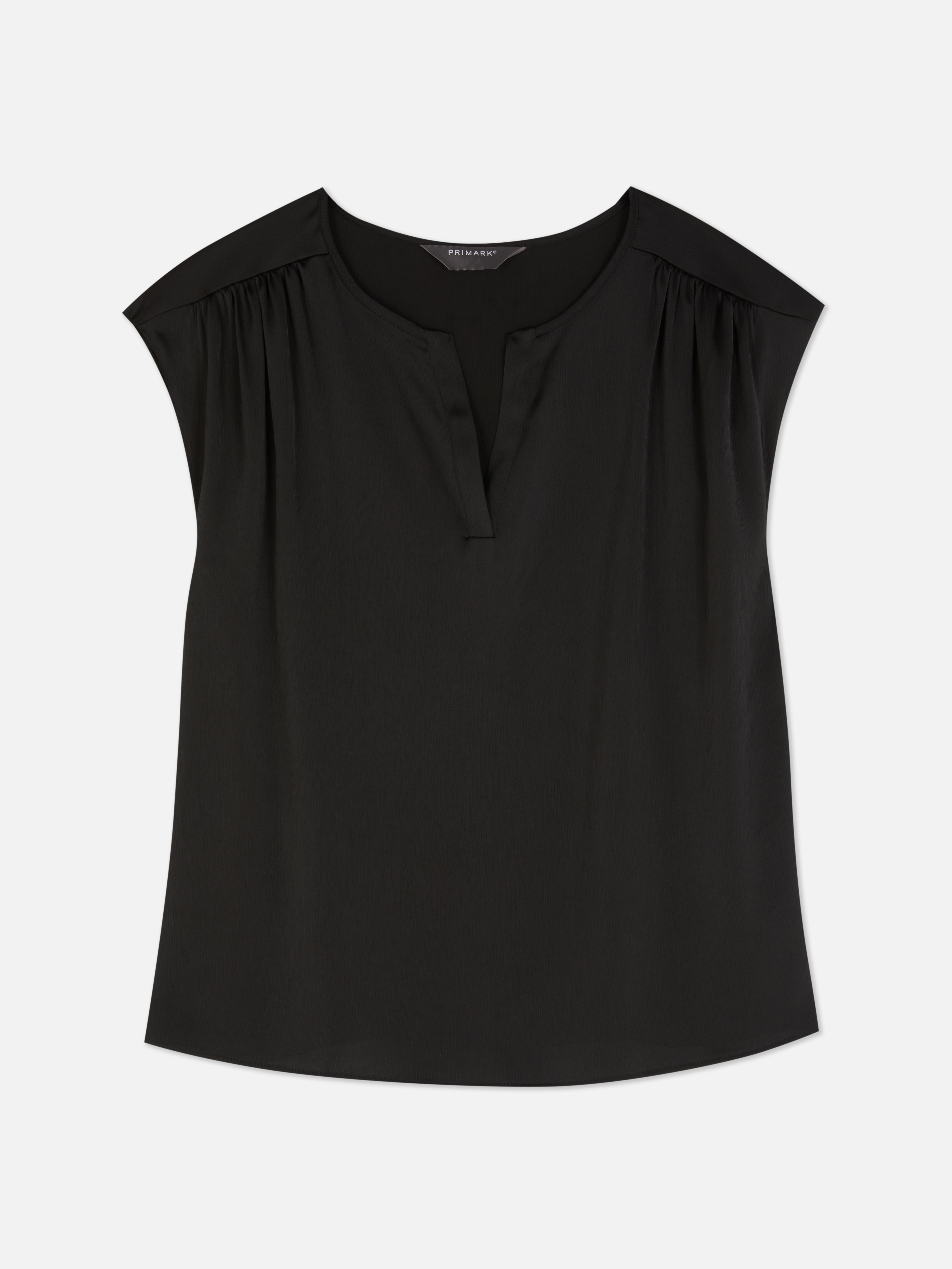 T-shirt decote V cetim enrugado