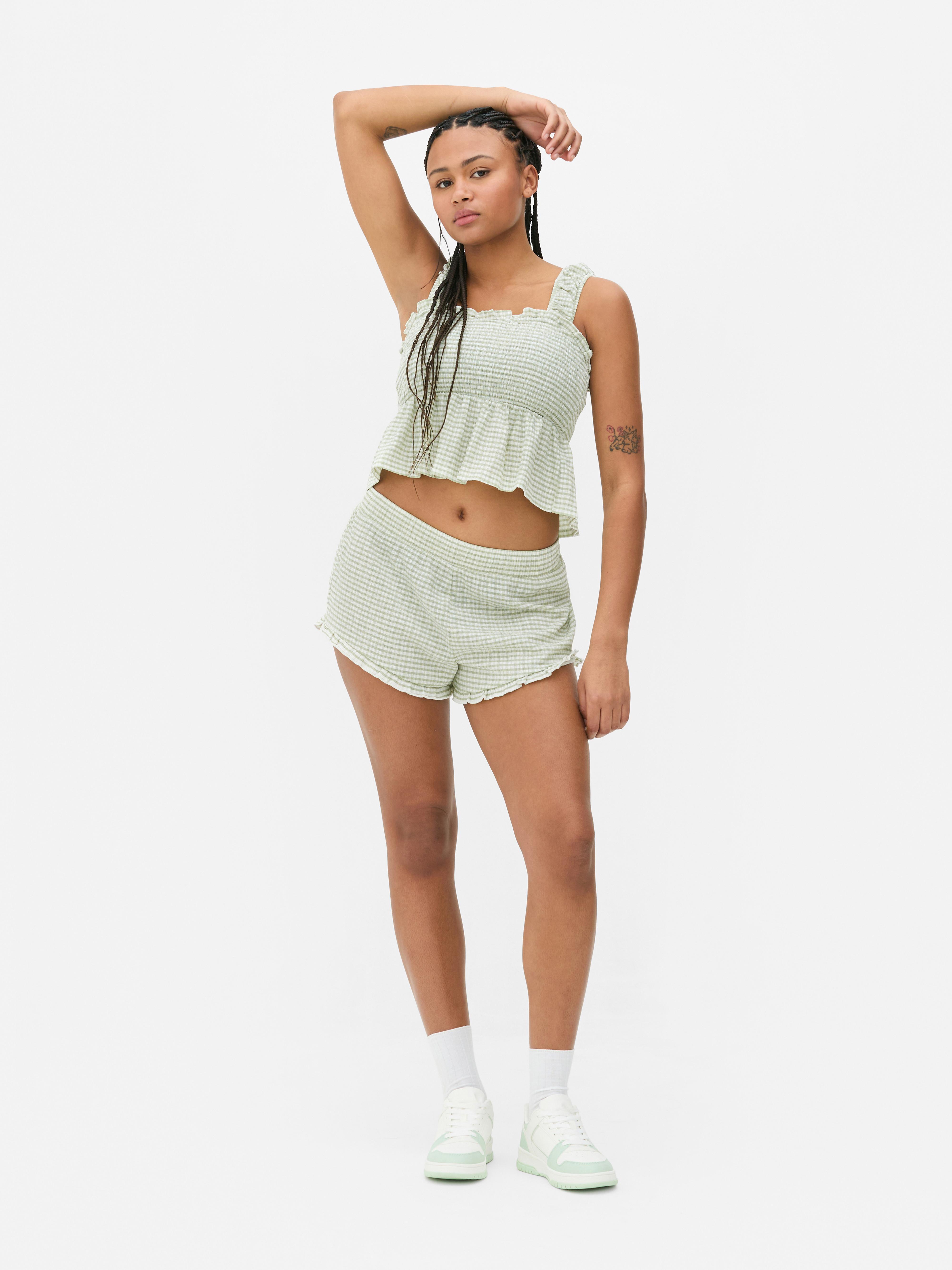 Sleeveless Gingham Crop Top