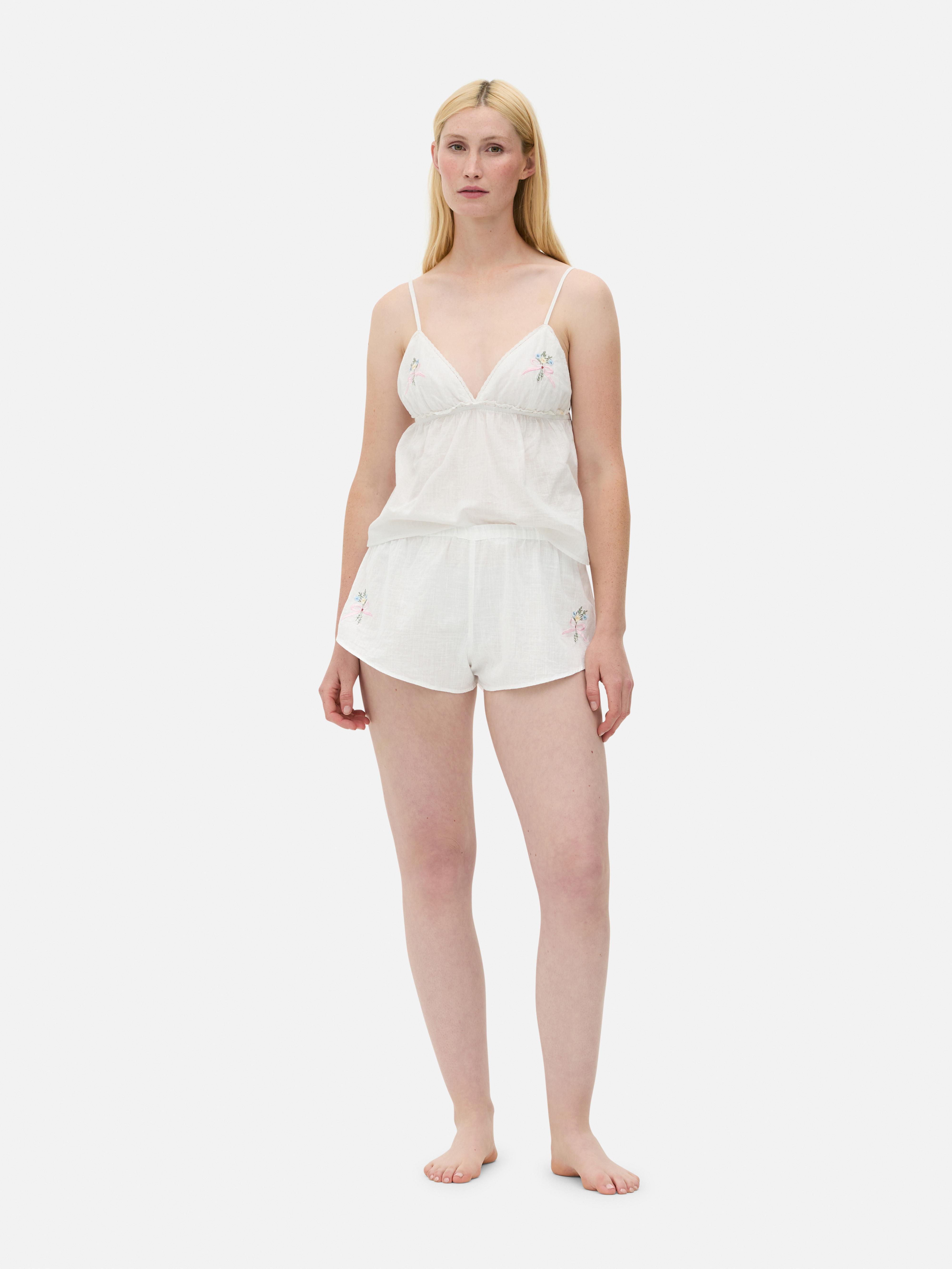 Calções pijama bordados