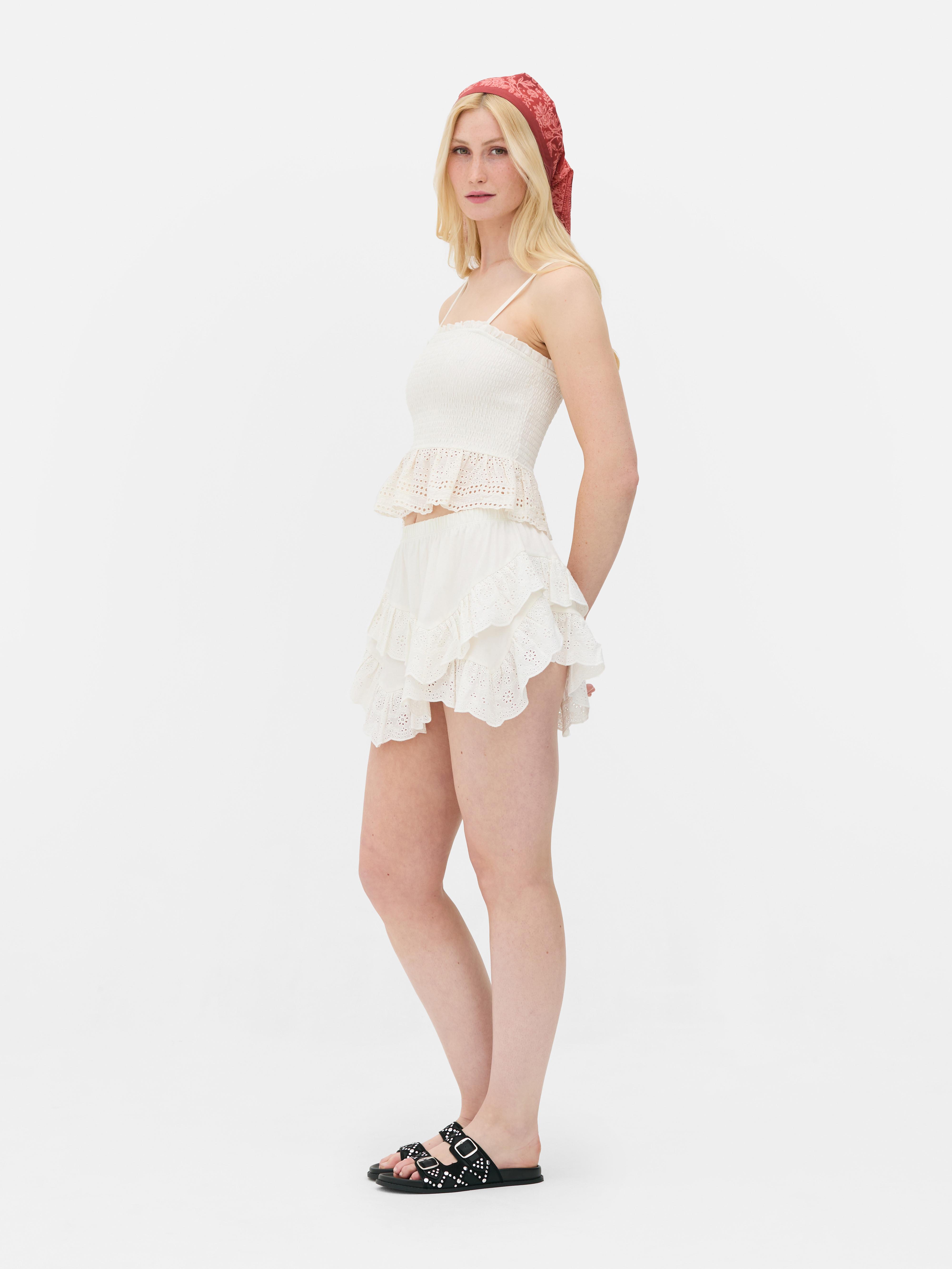 End Zone Eyelet Layered Mini Skirt | Red – lowerright