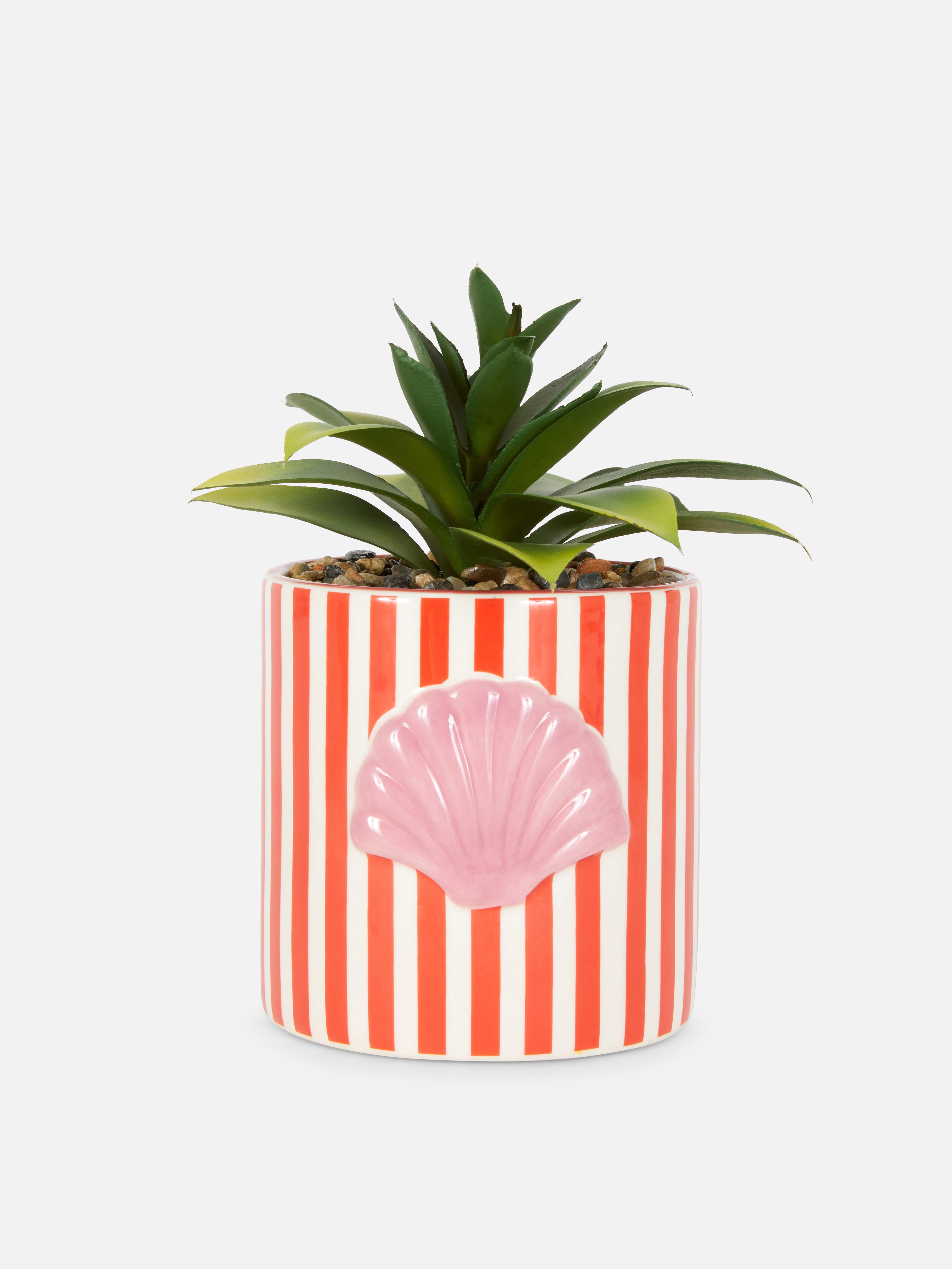 Pianta grassa artificiale in vaso a righe