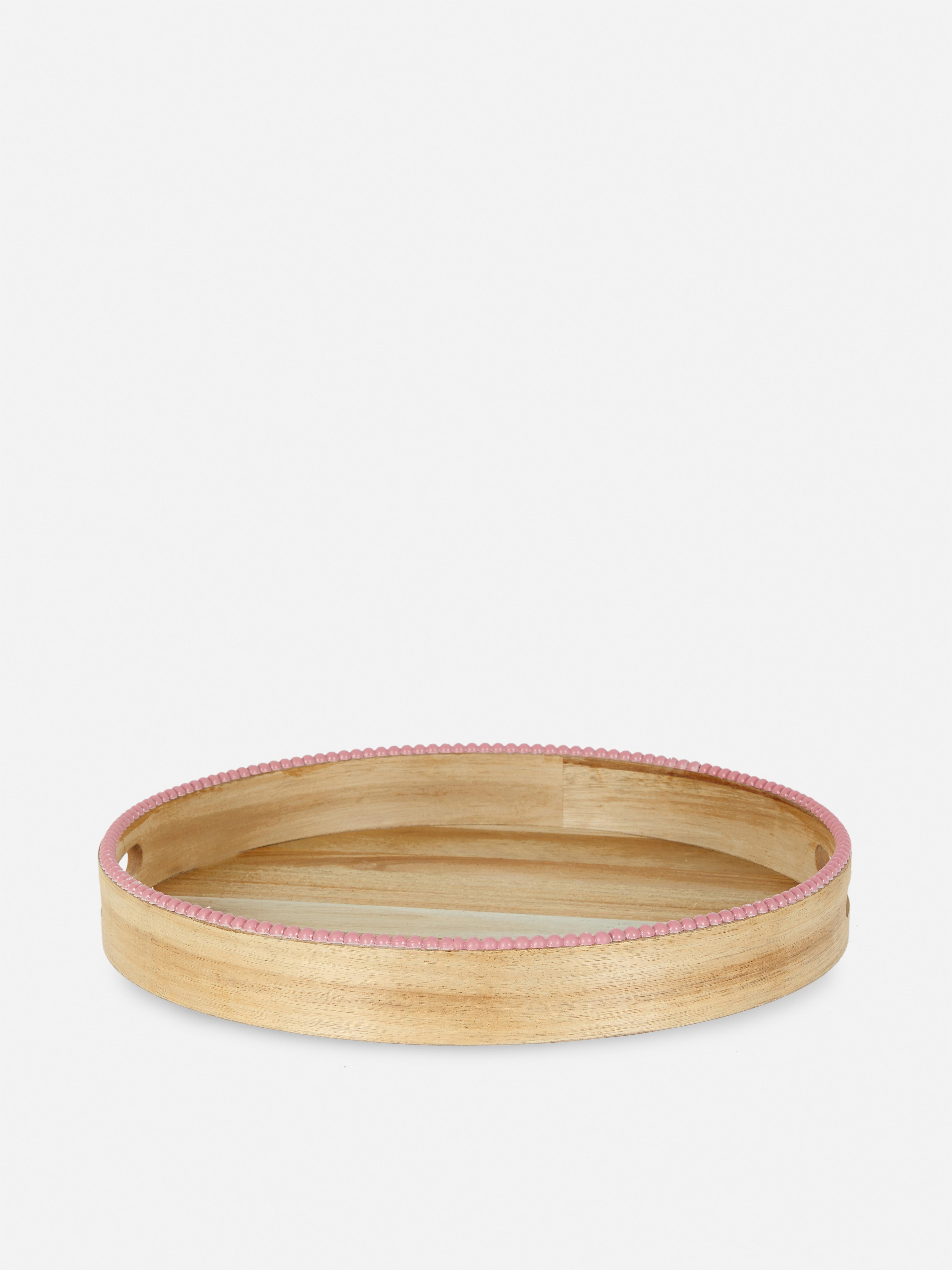 Round Wooden Beaded Tray