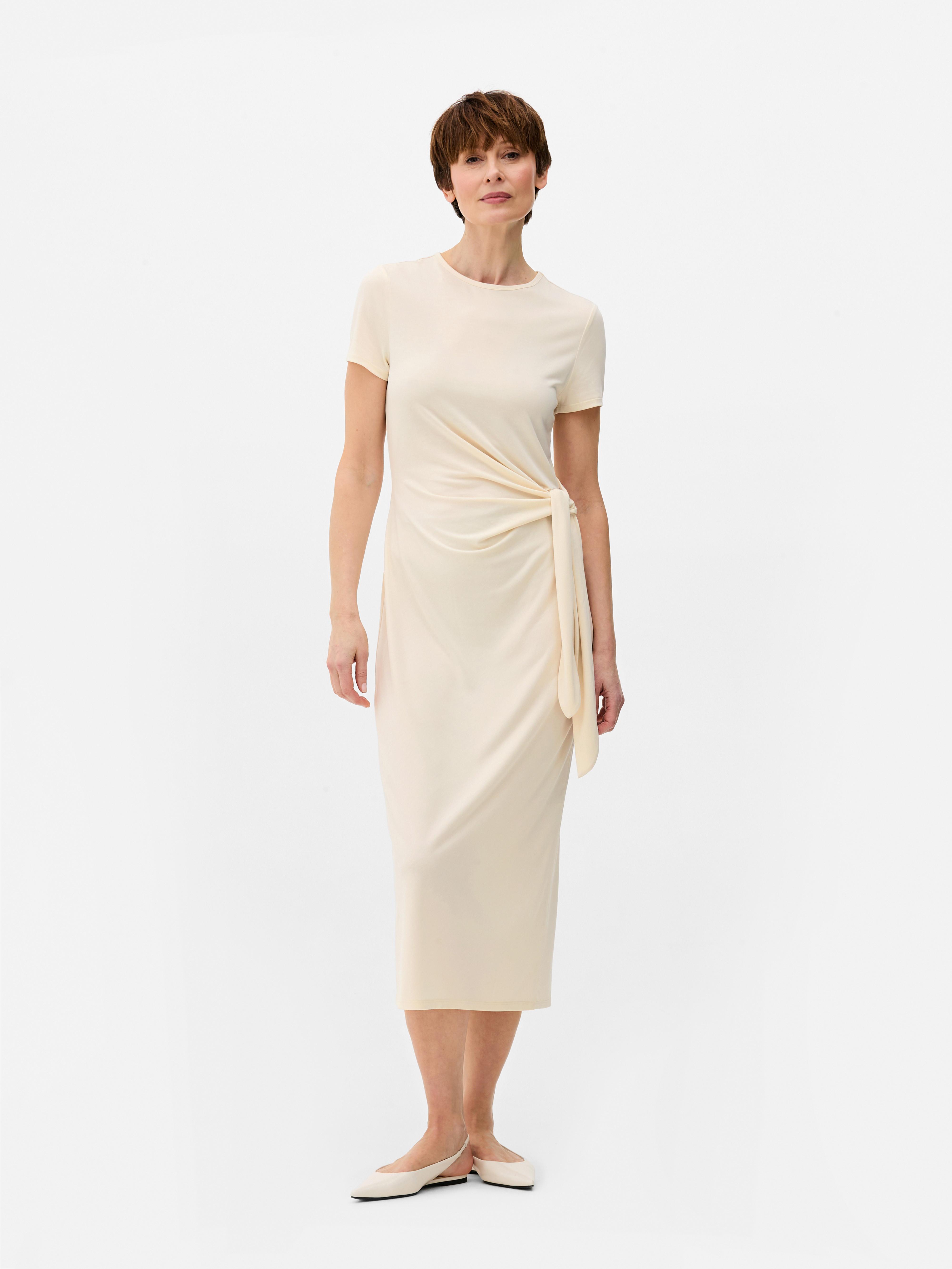 Robe mi-longue nouée Crème