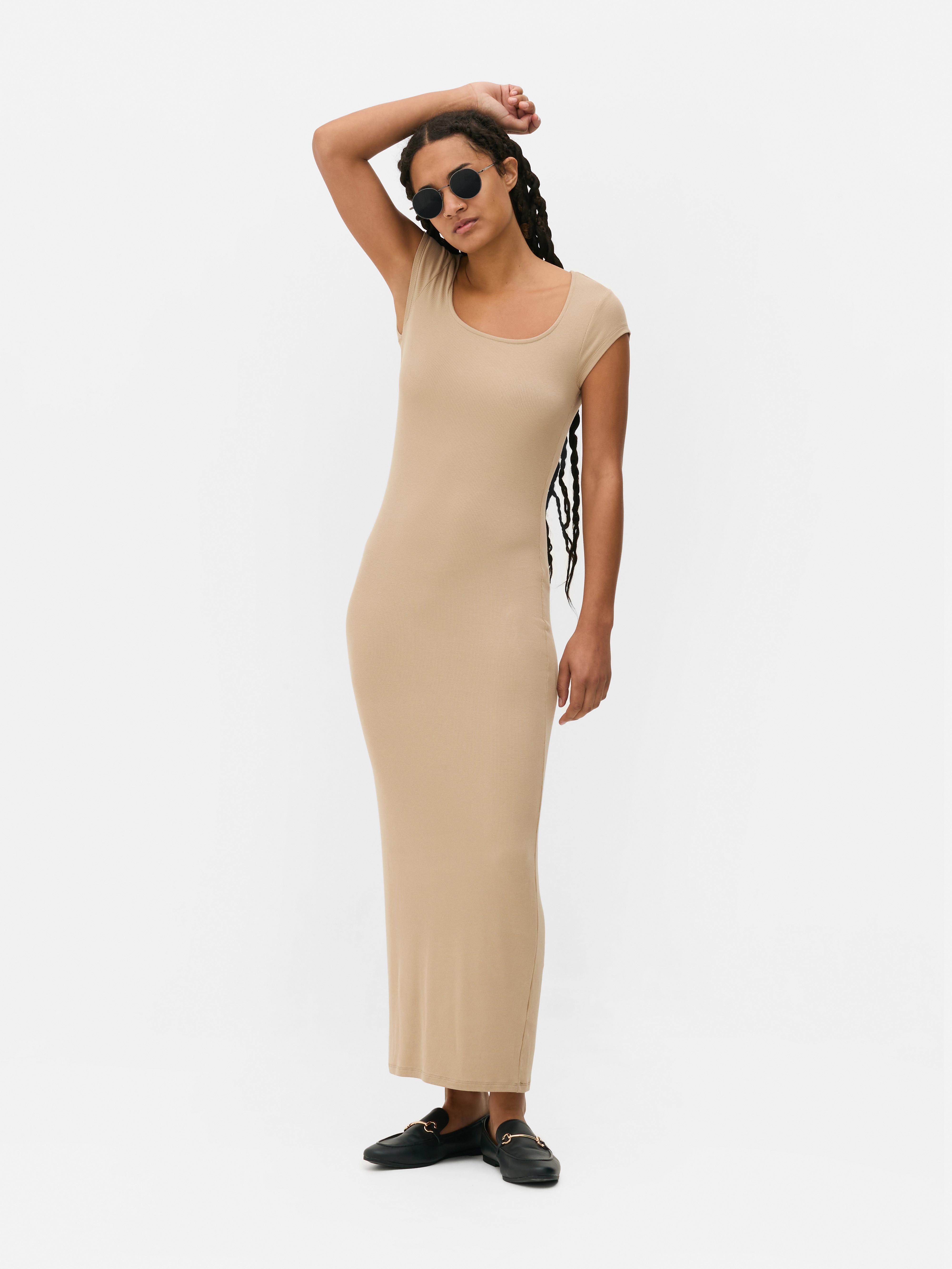 Geripptes Bodycon-Maxikleid