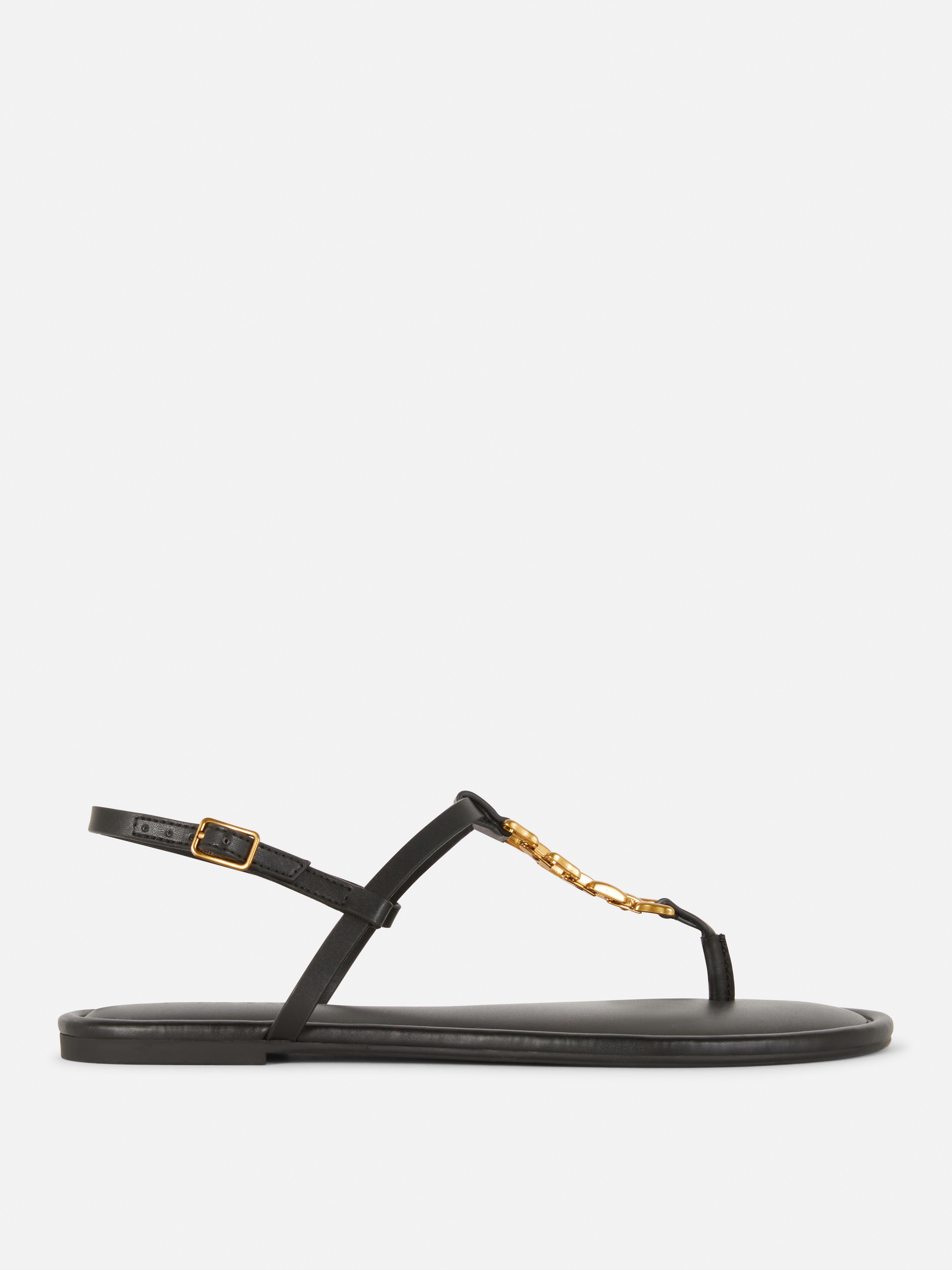 Chain Toe Post Flat Sandals Black