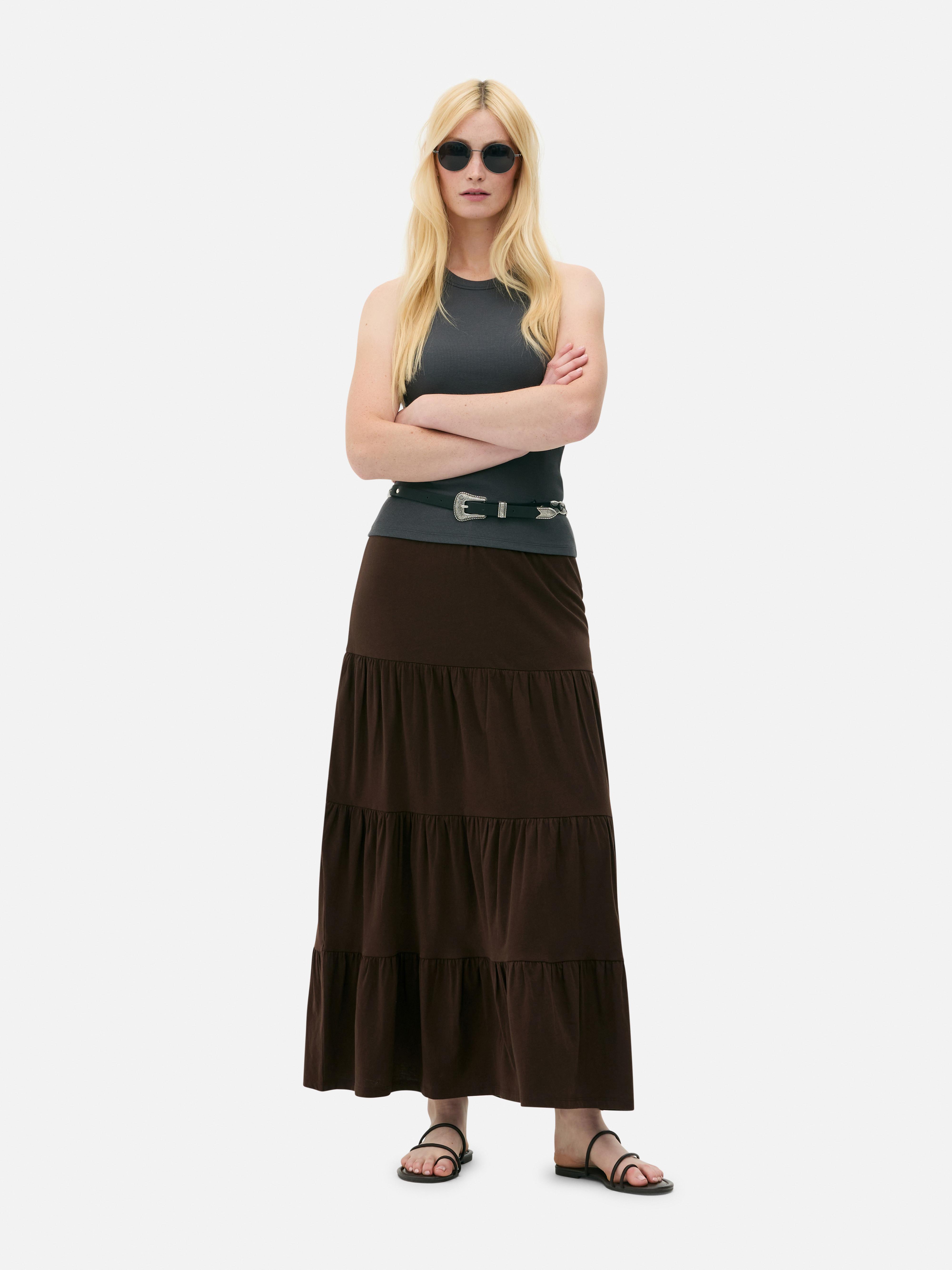 Tiered Maxi Skirt Brown
