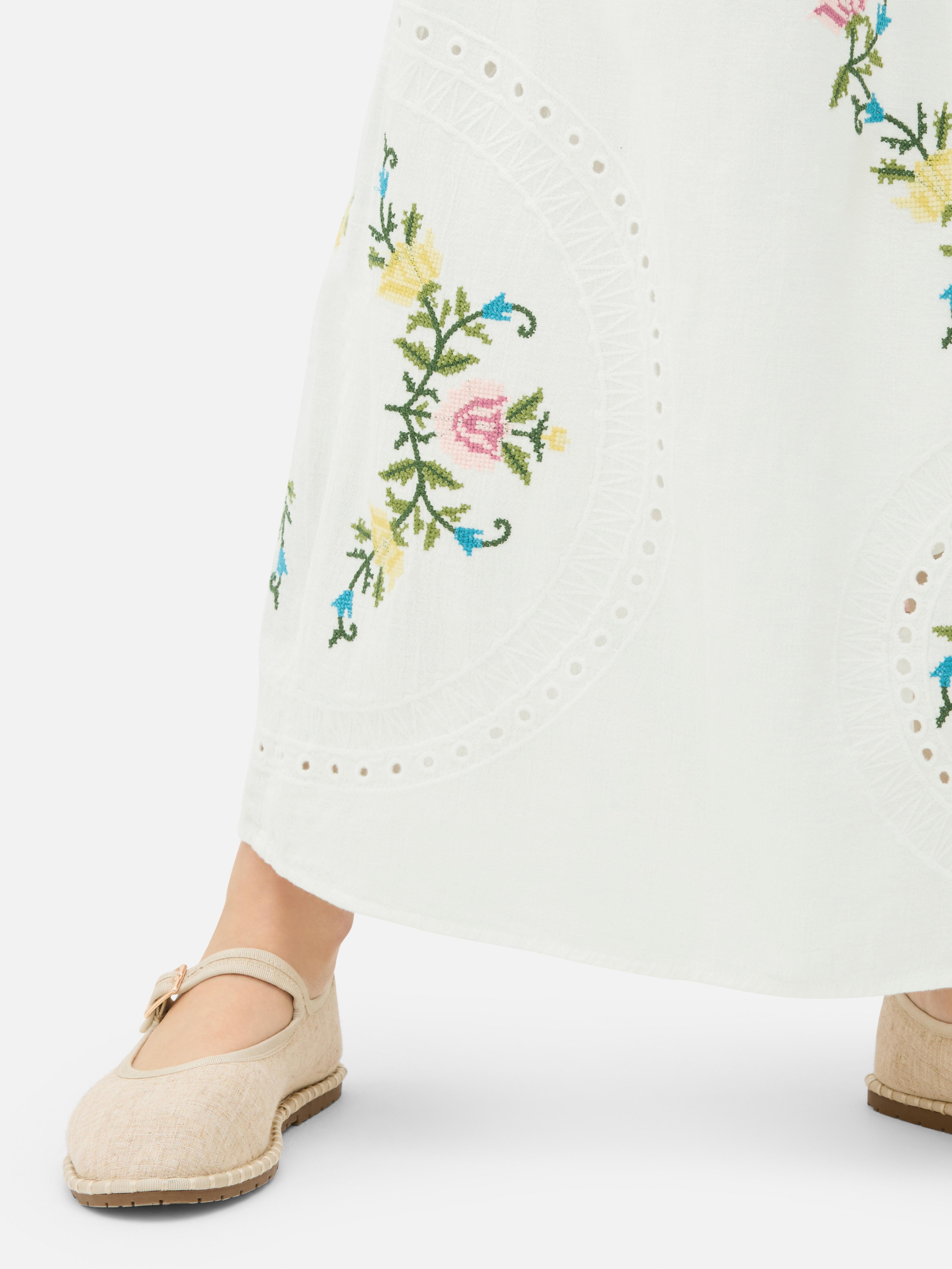 Floral Embroidered Midi Skirt