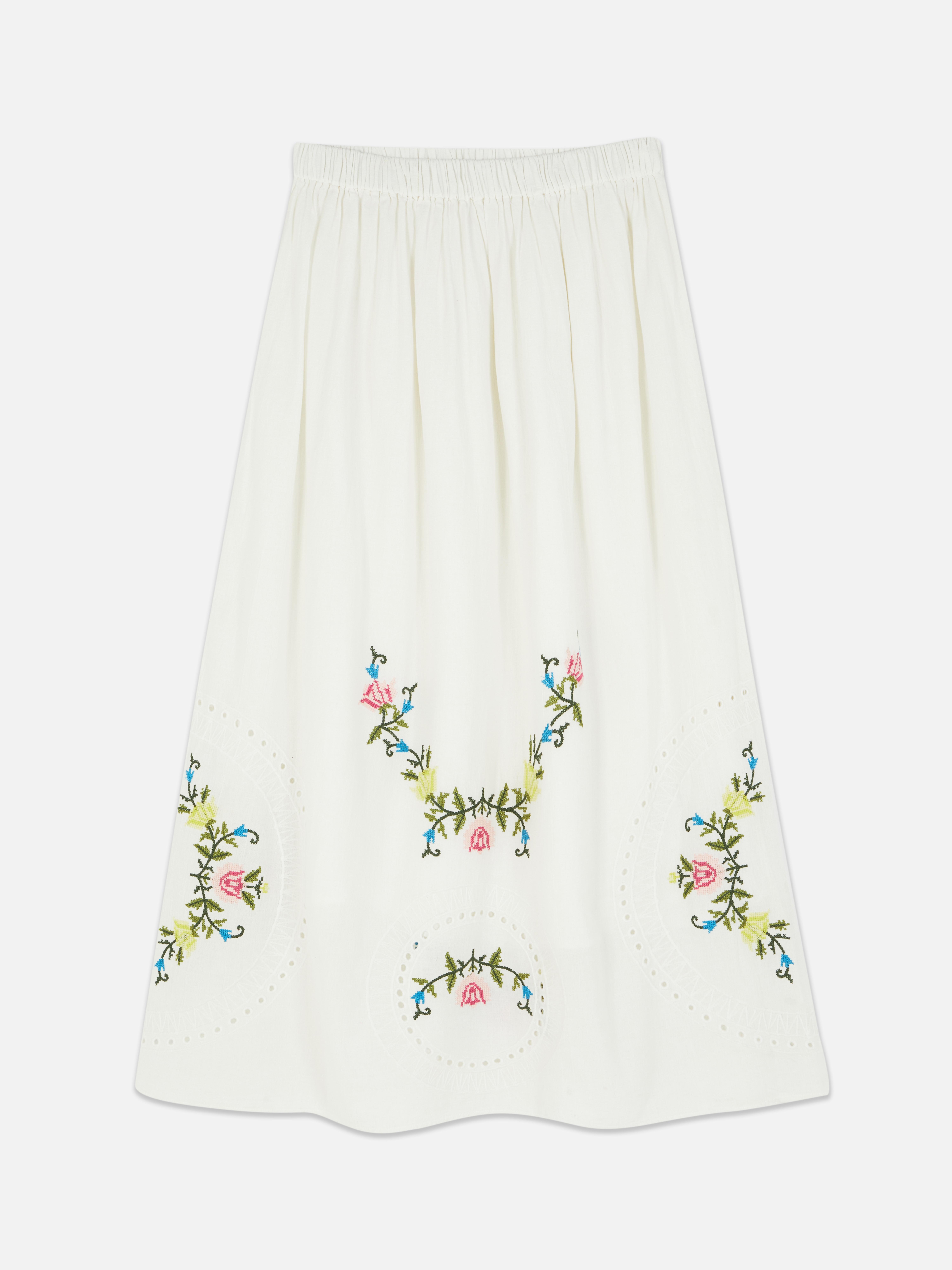 Floral Embroidered Midi Skirt
