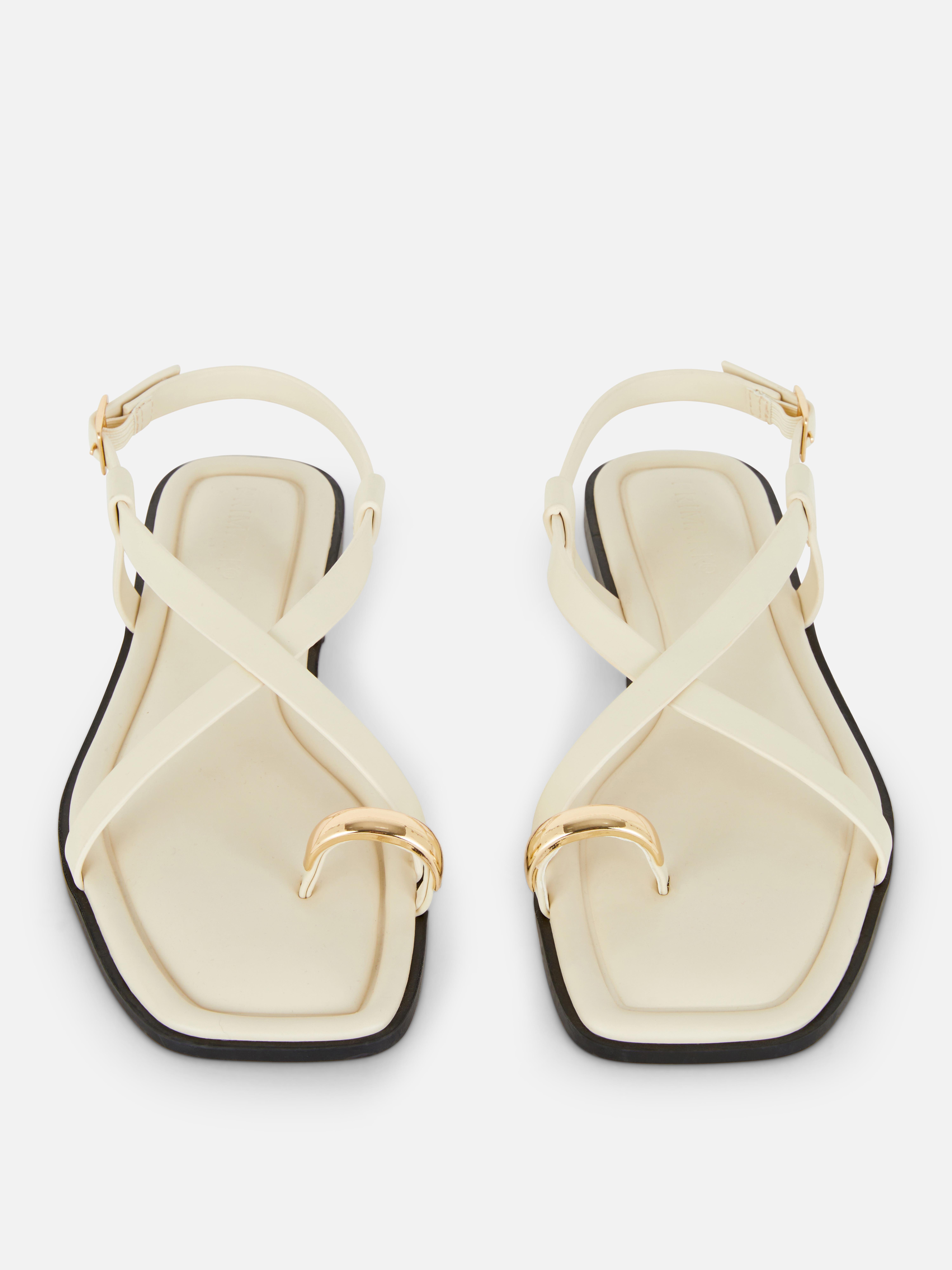 Faux Leather Strappy Toe Loop Sandals