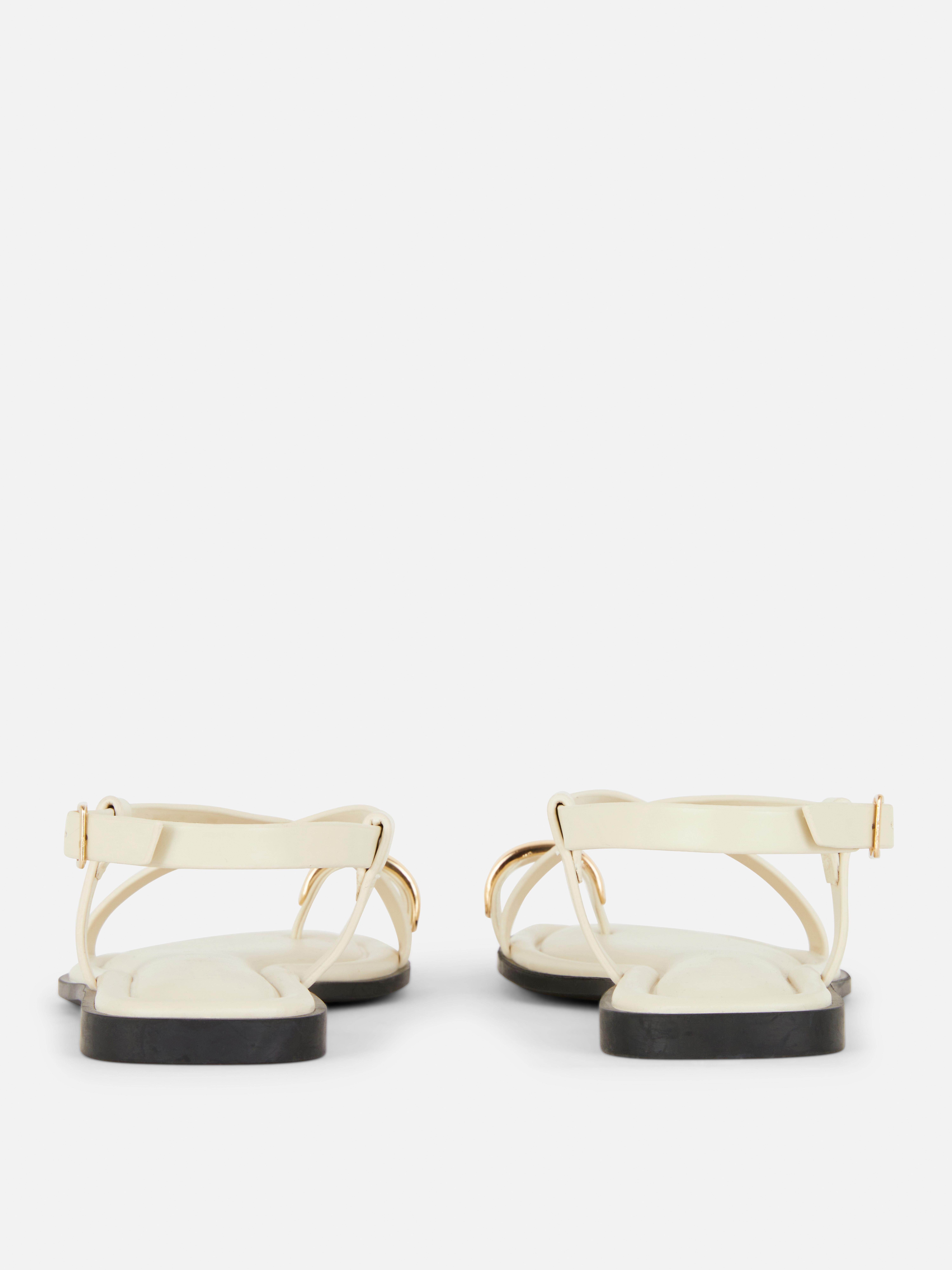 Faux Leather Strappy Toe Loop Sandals