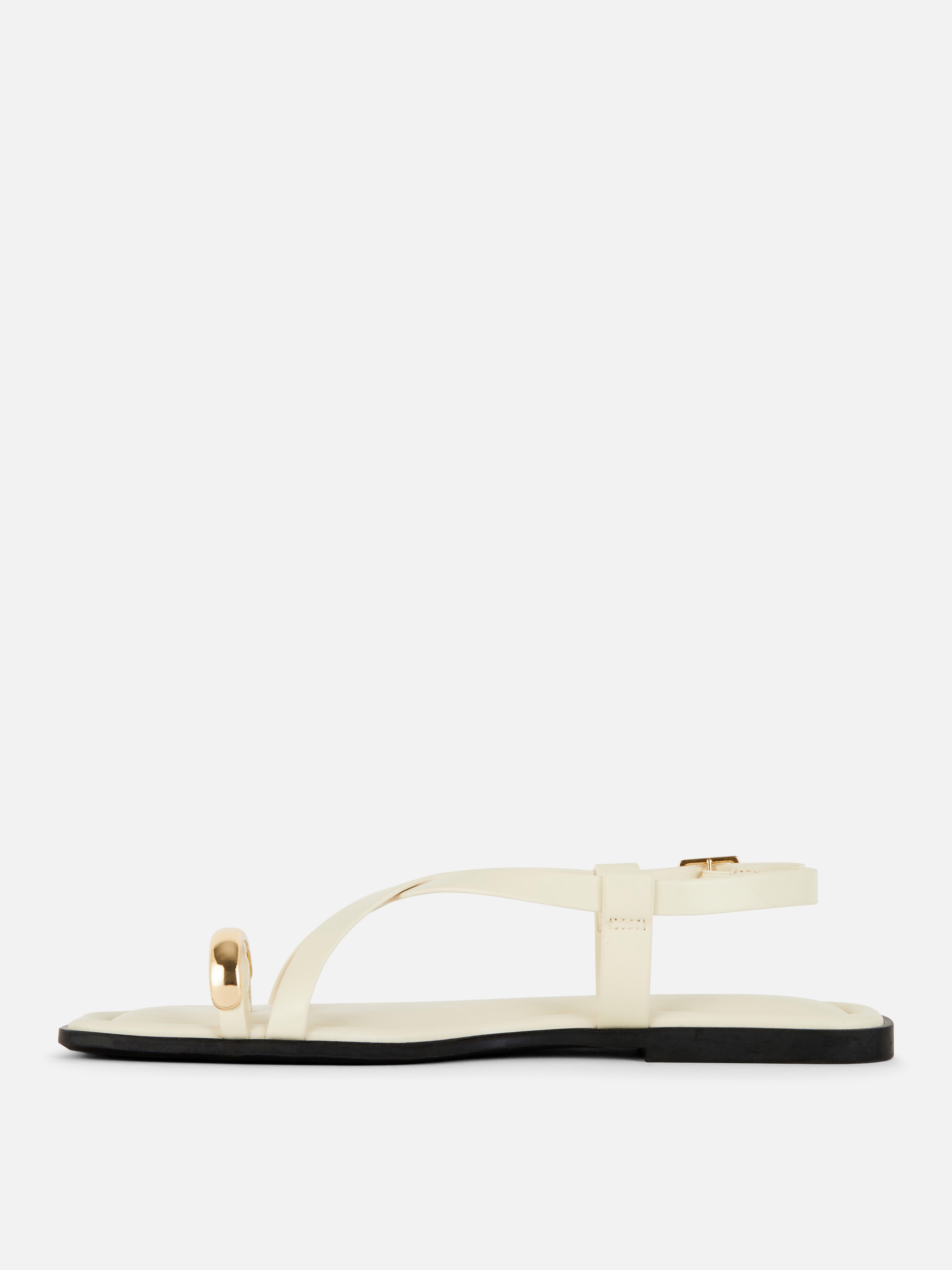 Faux Leather Strappy Toe Loop Sandals