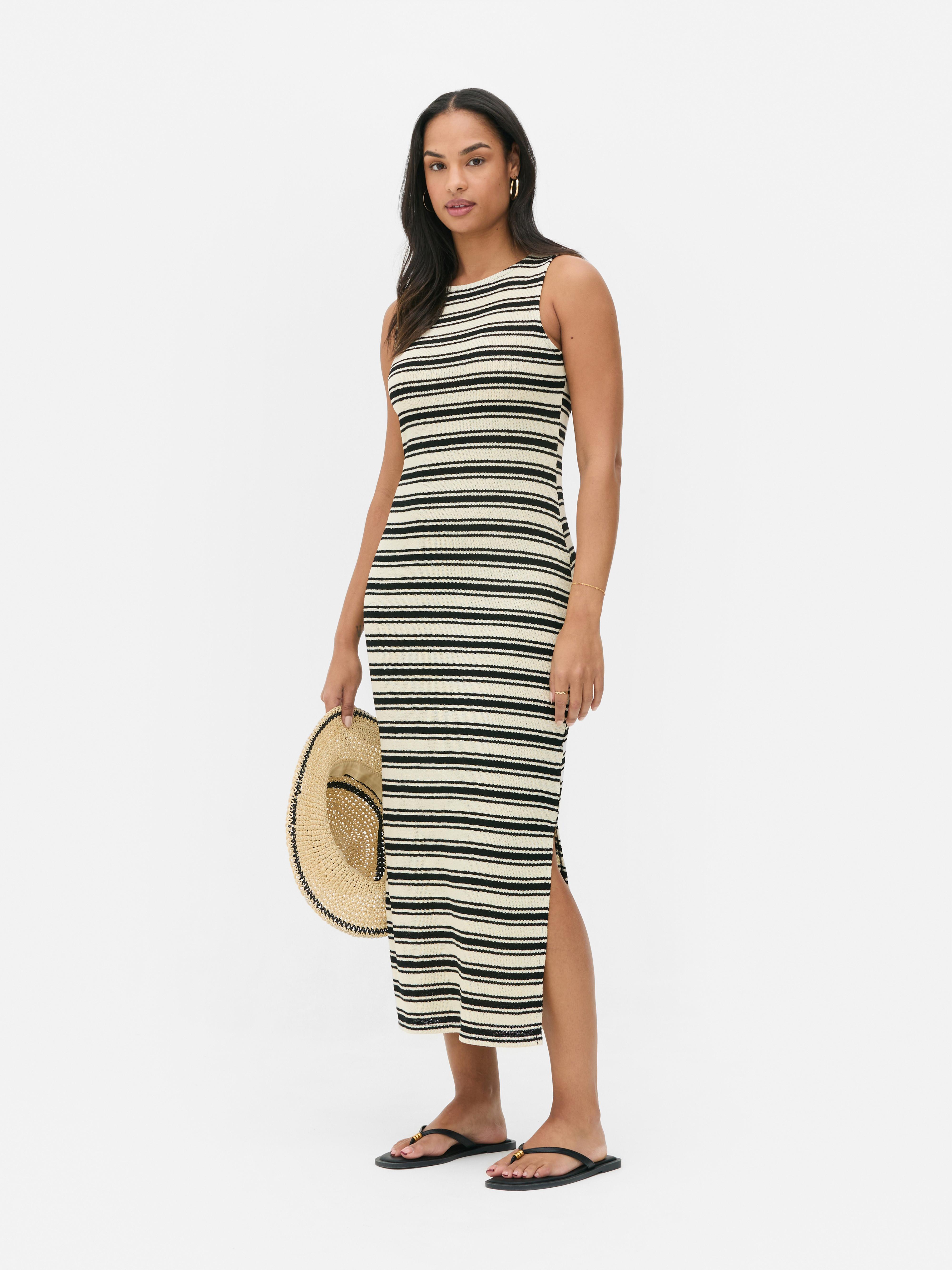 Striped Split Hem Midi Dress