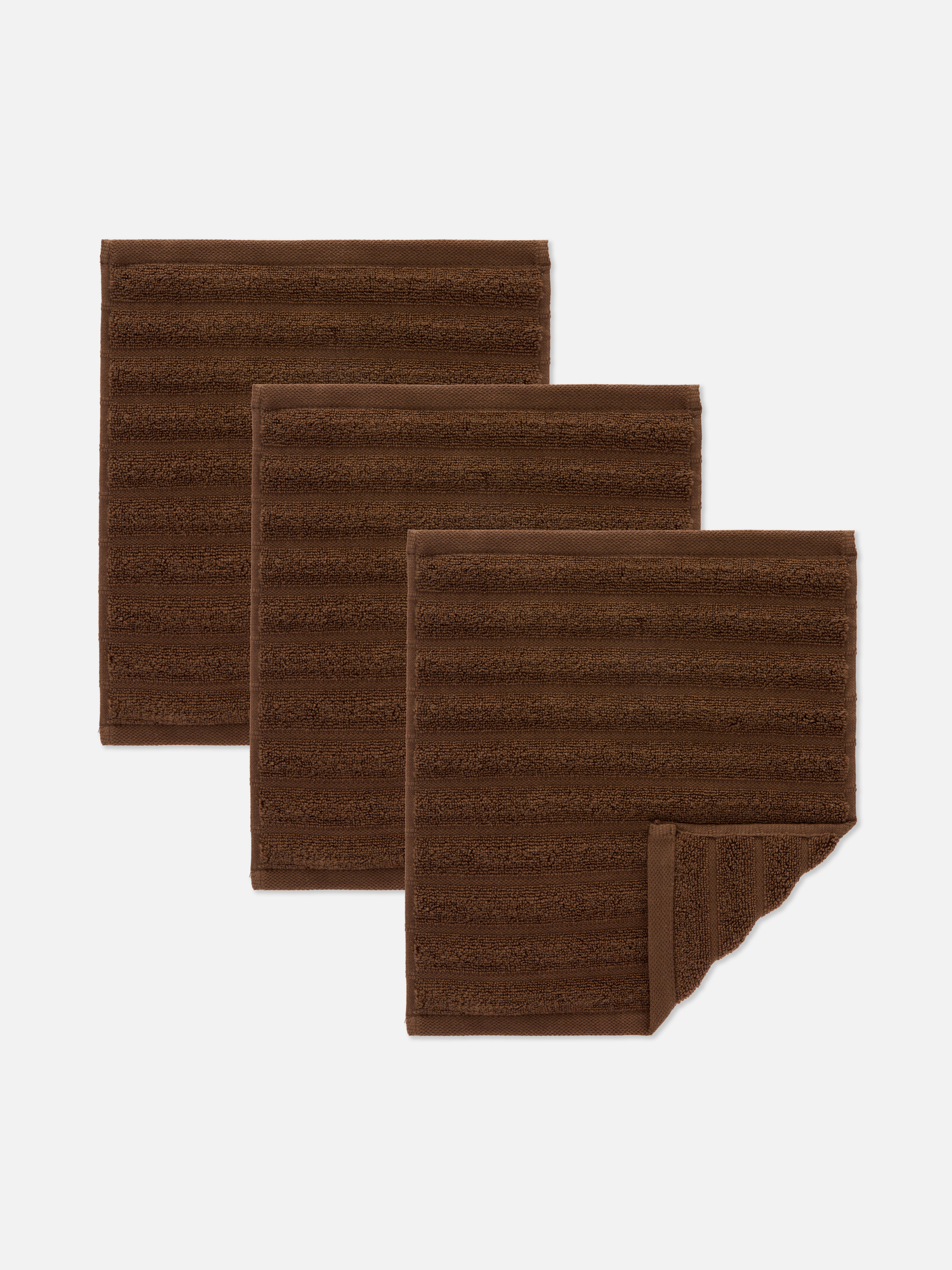 Lot de 3 serviettes de toilette côtelées Chocolat