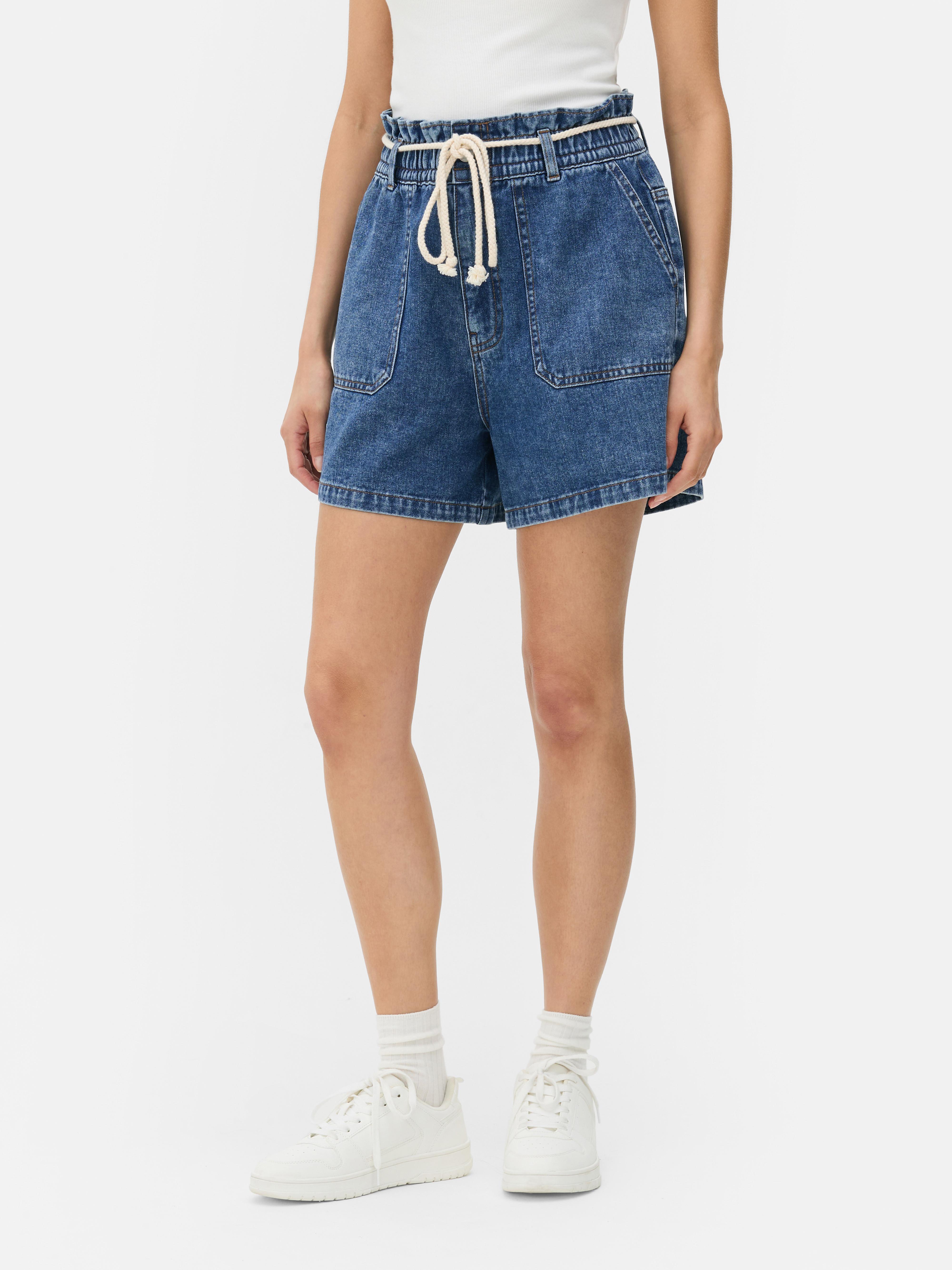 Denim bermuda met touwceintuur