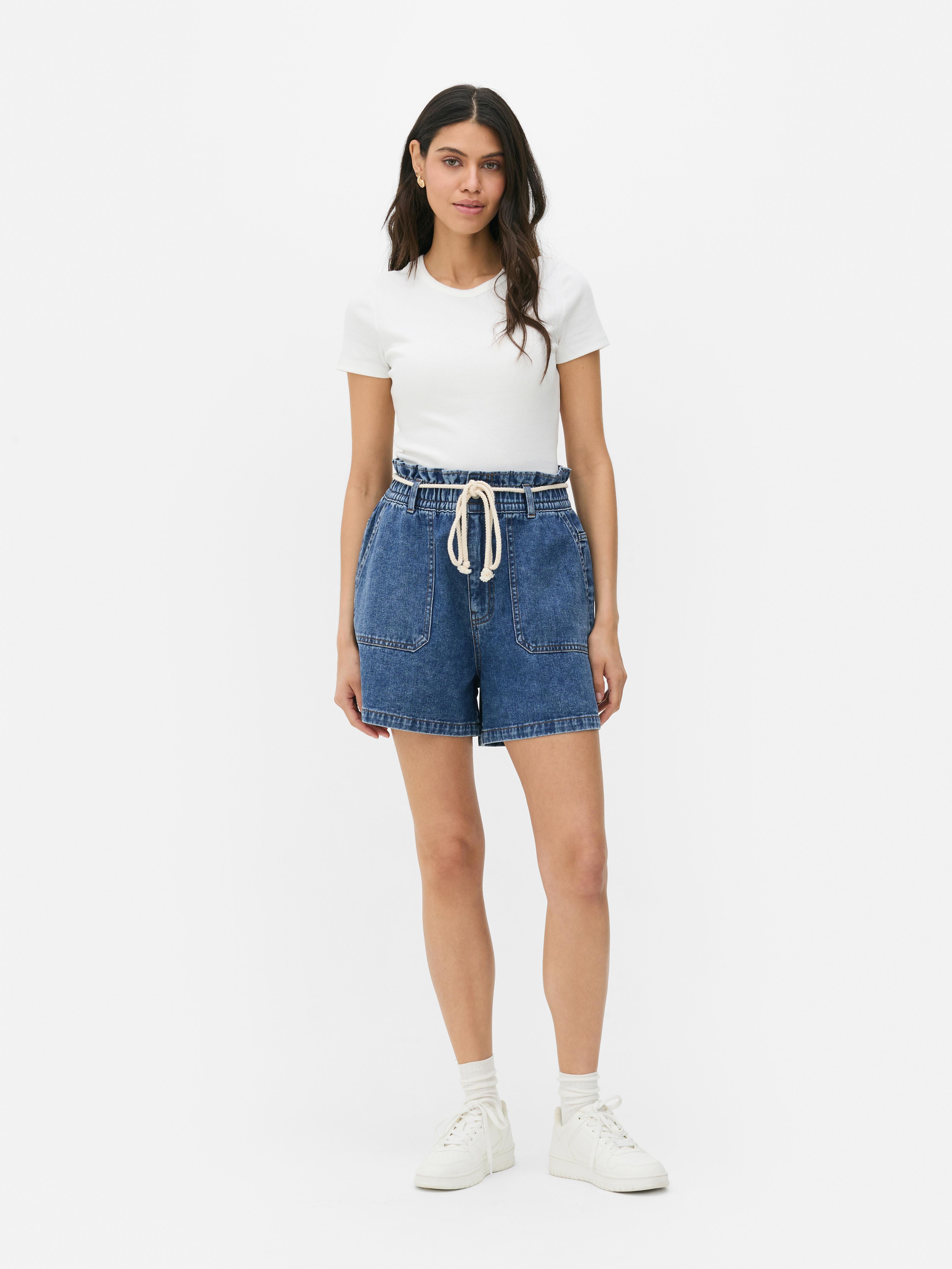 Denim bermuda met touwceintuur