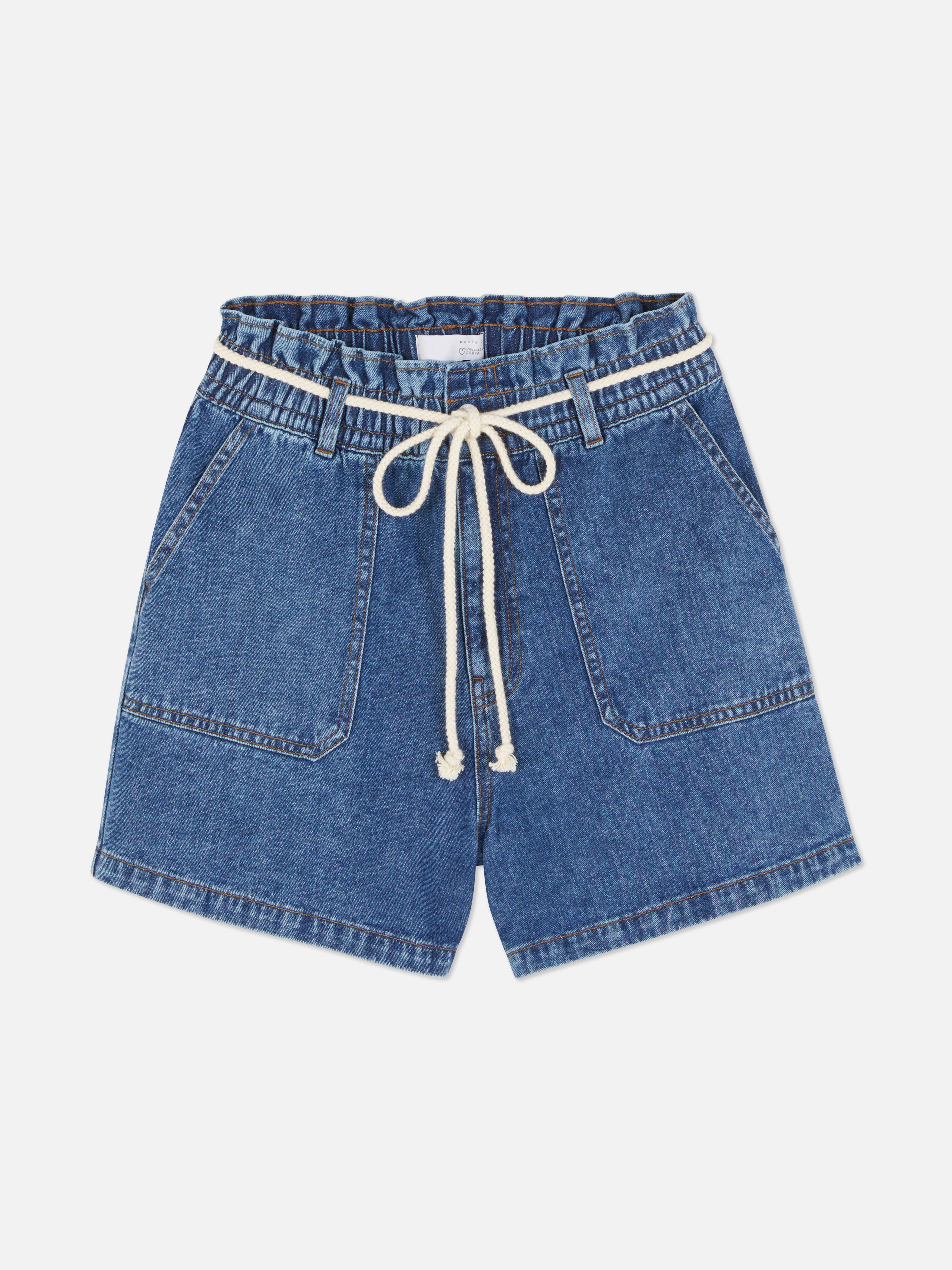 Denim bermuda met touwceintuur