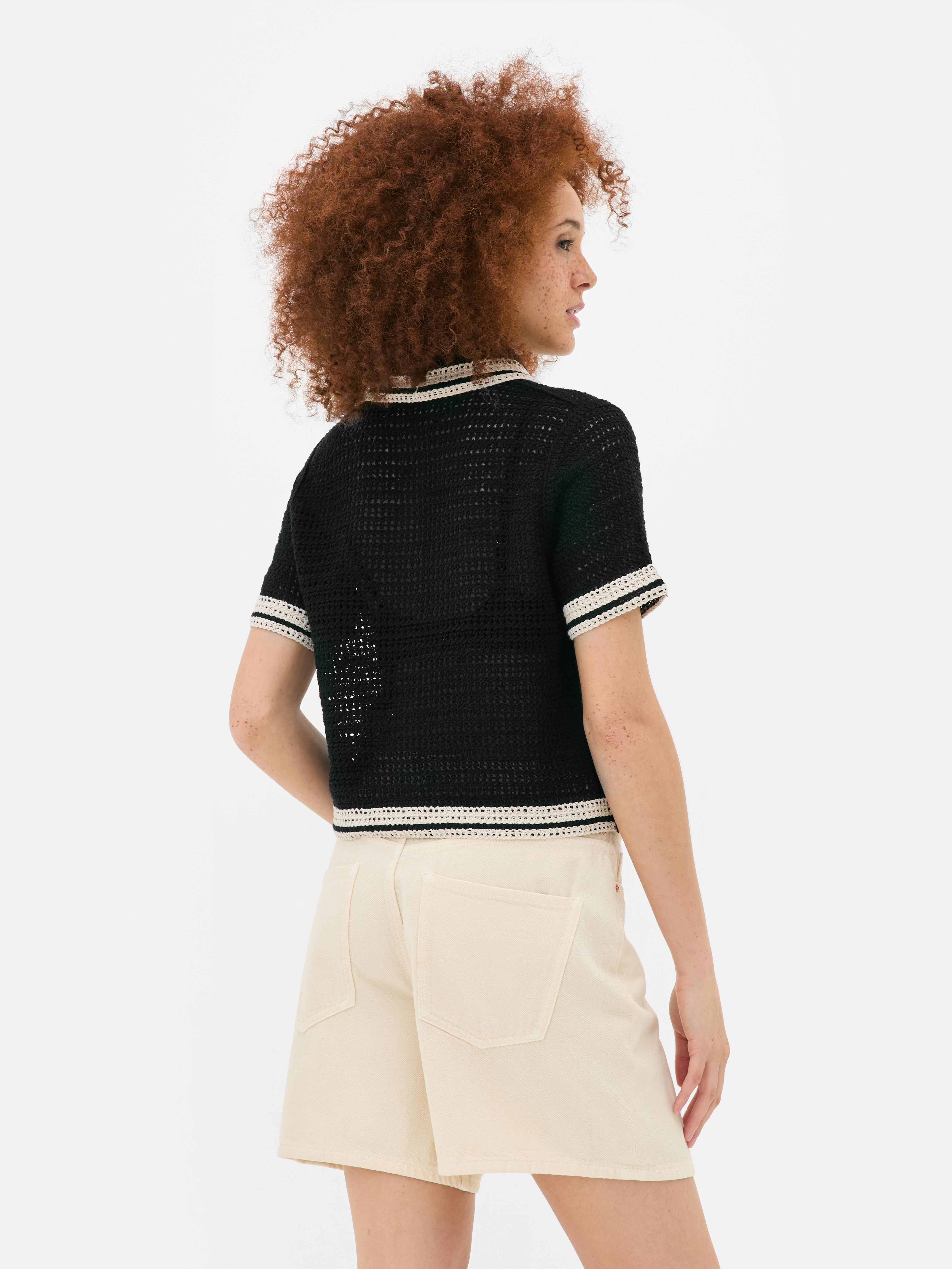 Short Sleeve Crochet Monochrome Shirt