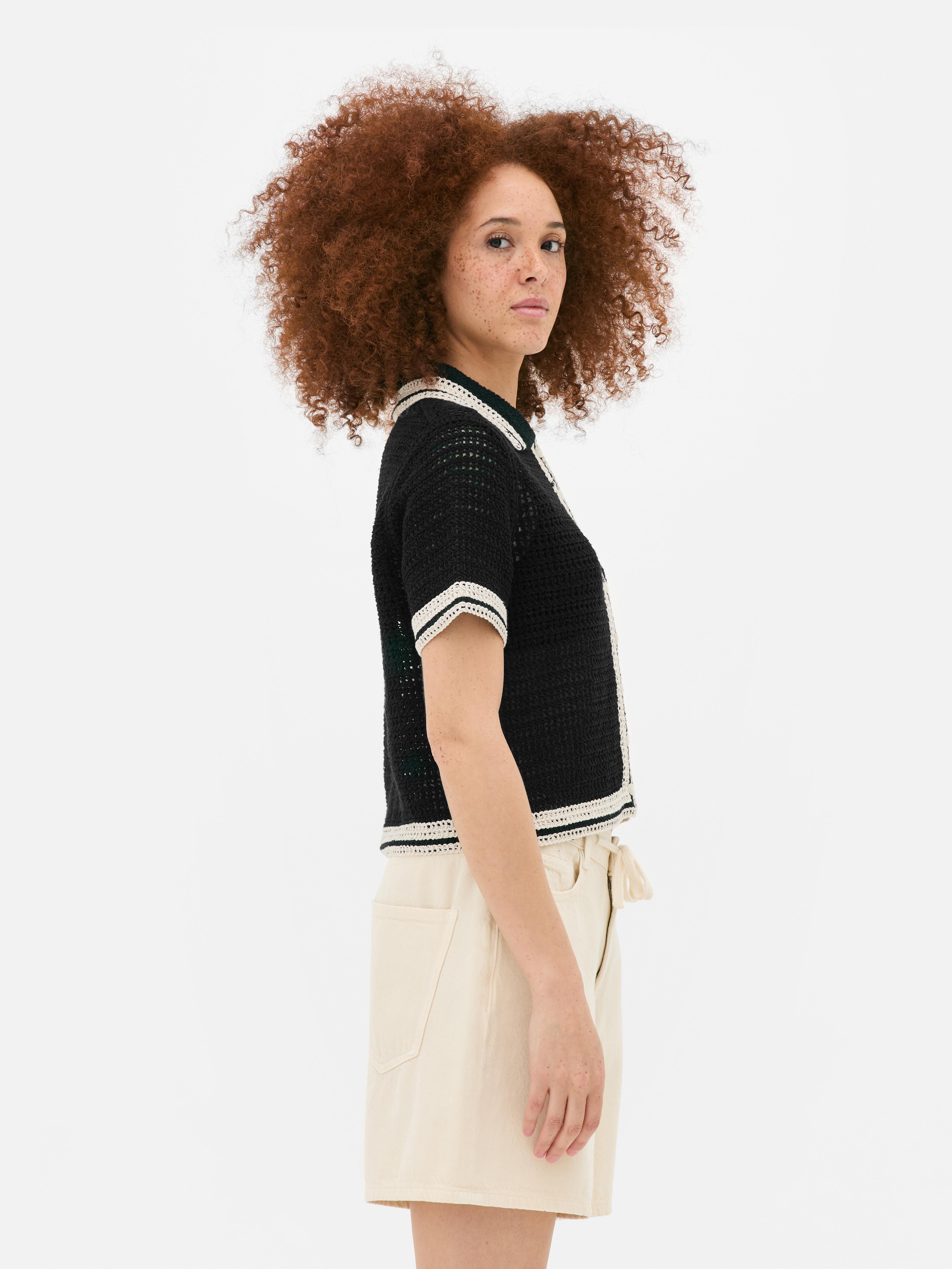 Short Sleeve Crochet Monochrome Shirt