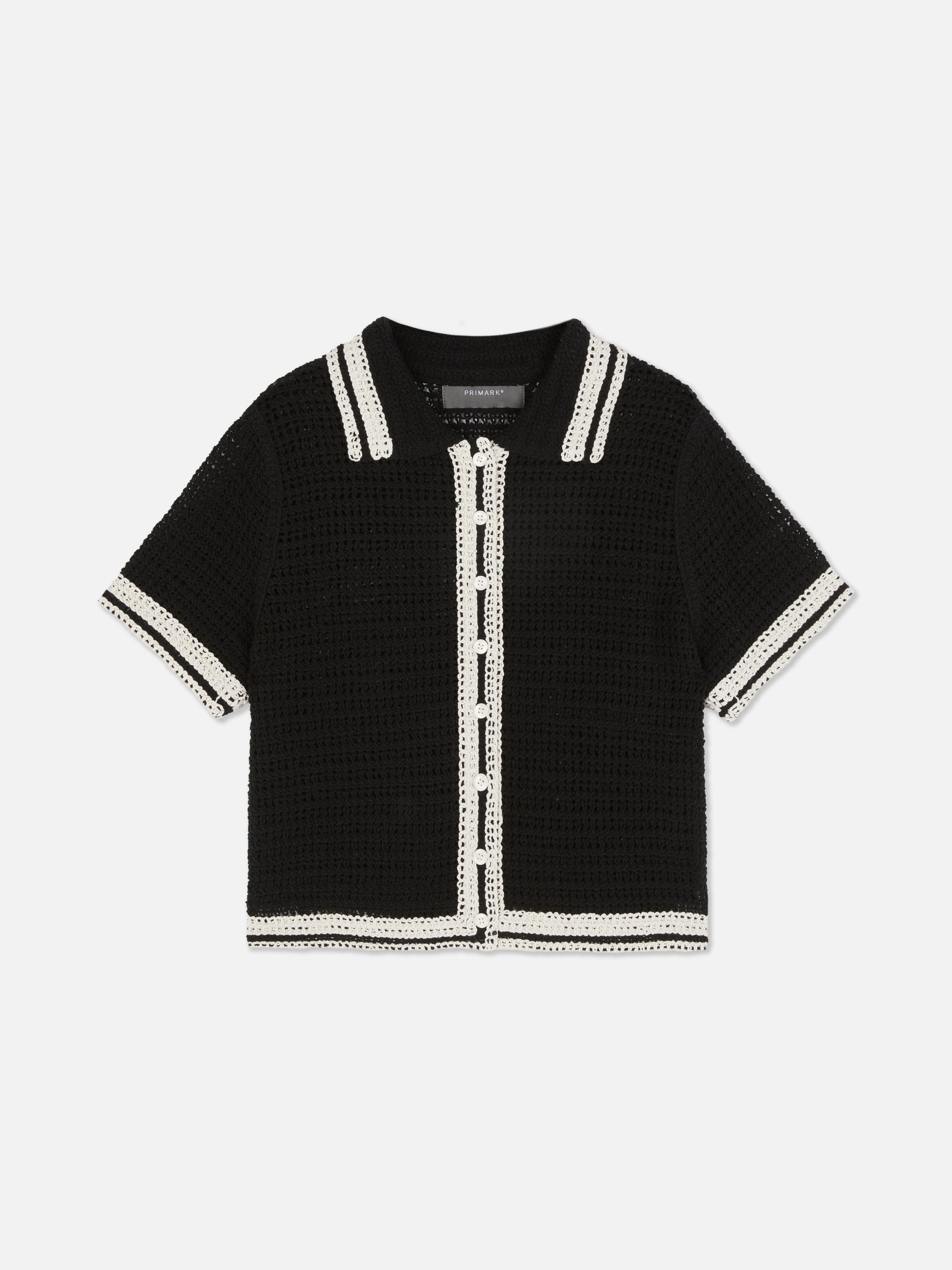 Short Sleeve Crochet Monochrome Shirt