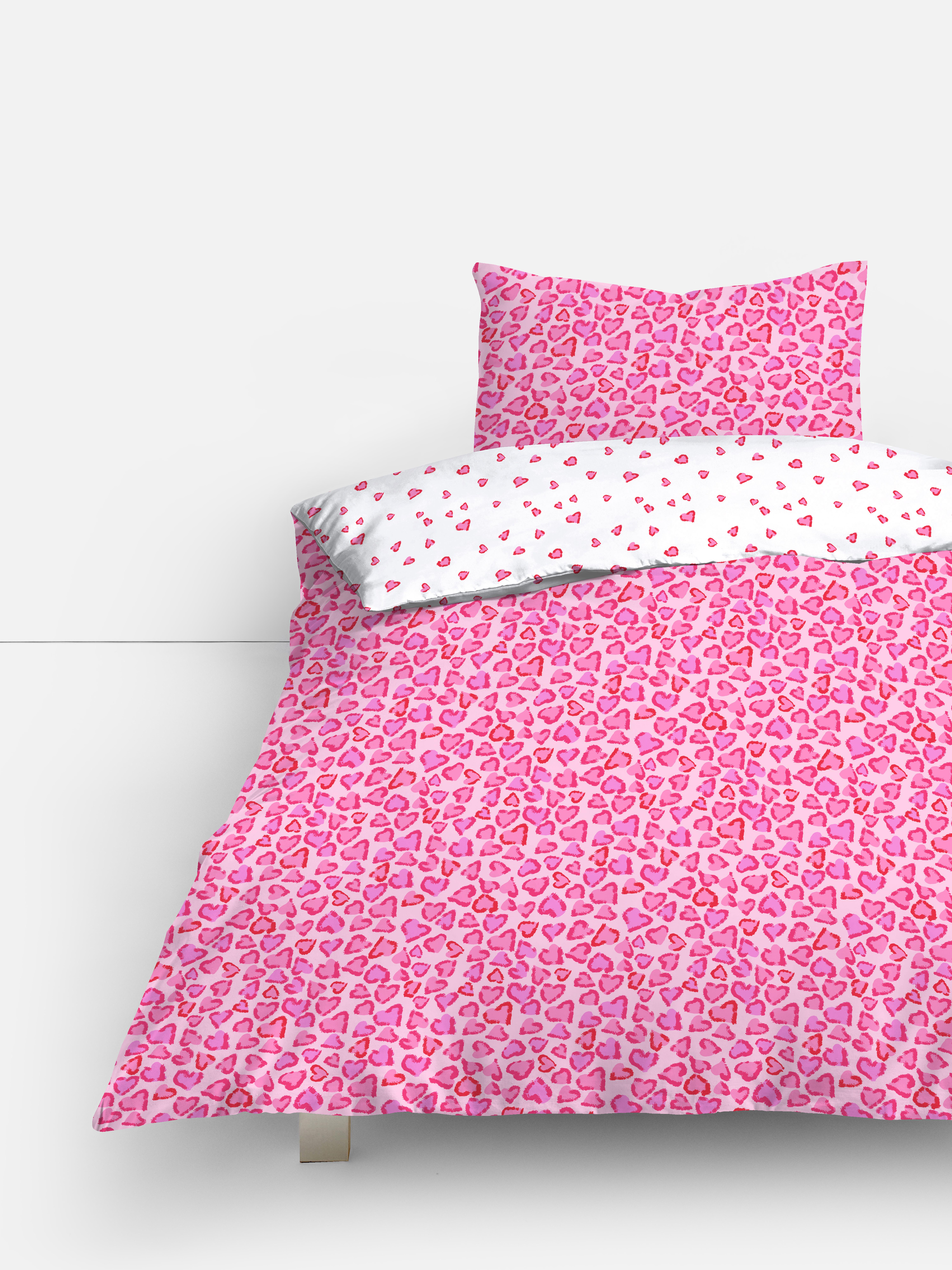 Set copripiumone singolo stampa leopardata e cuori