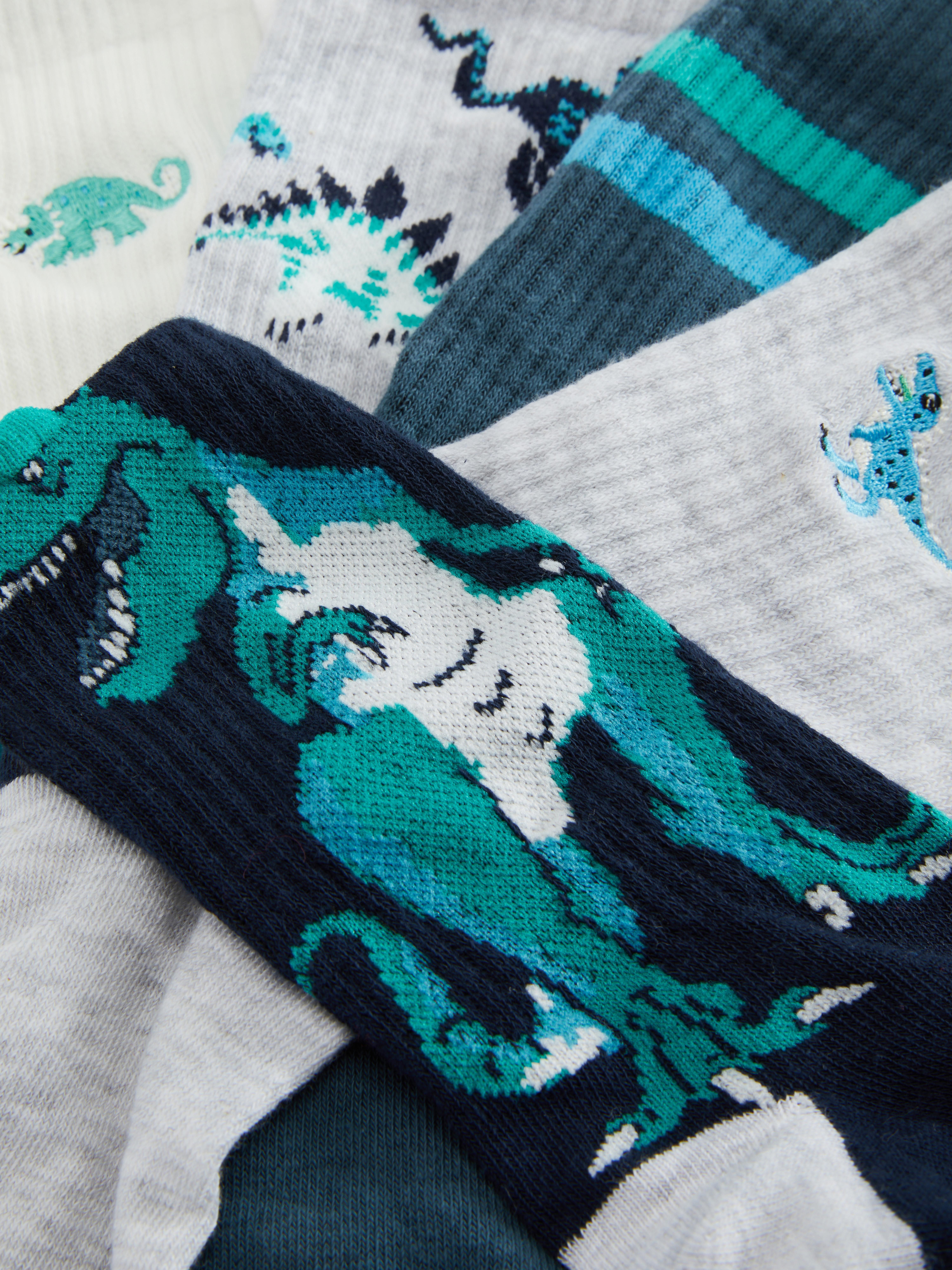 5pk Dinosaur Ribbed Sports Socks
