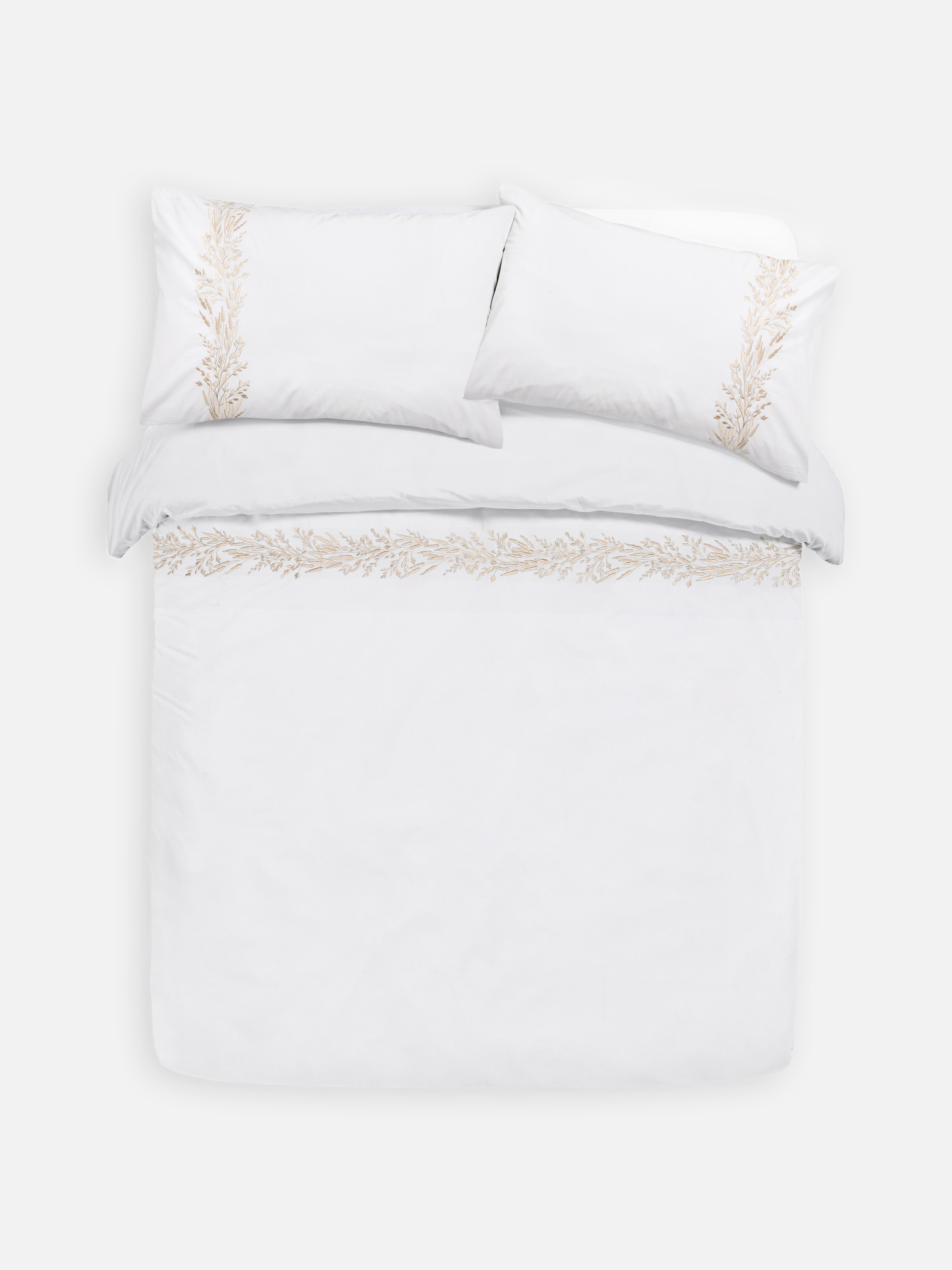 Embroidered Leaf Super King Duvet Cover Set