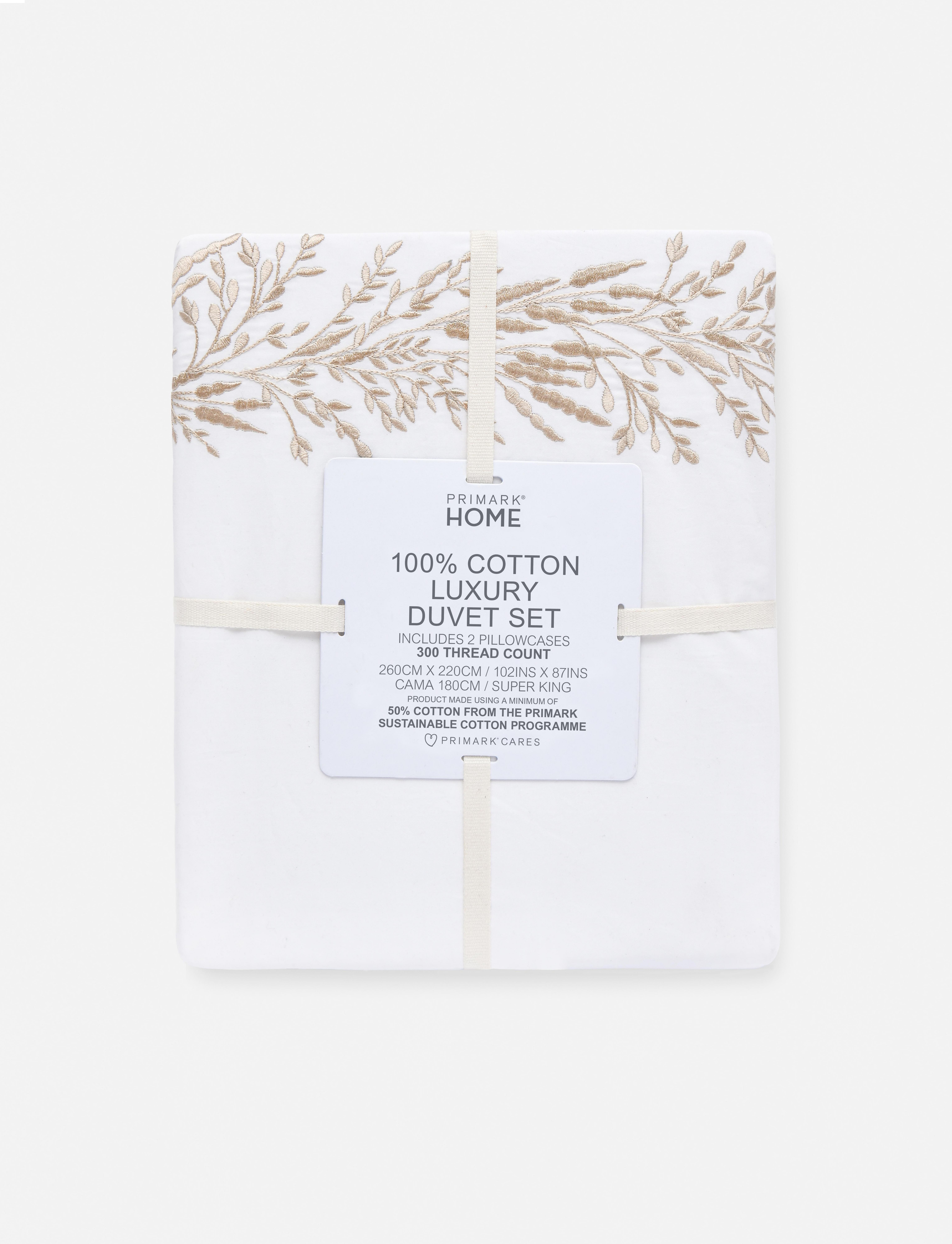 Embroidered Leaf Super King Duvet Cover Set